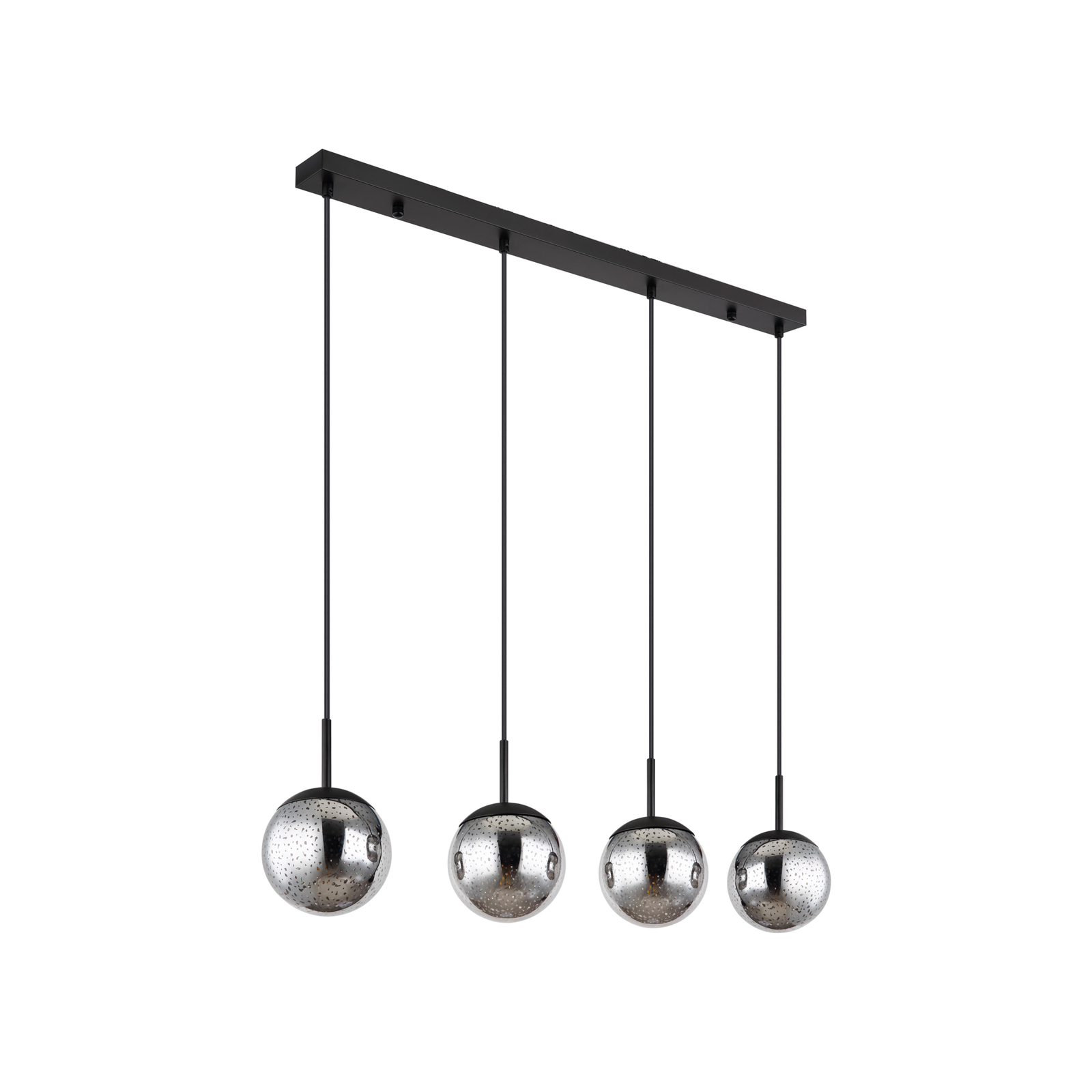 Samos pendant light, length 90 cm, smoke grey, 4-bulb, glass