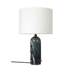 Lampe à poser Gubi Gravity Large, marbre vert, tissu blanc
