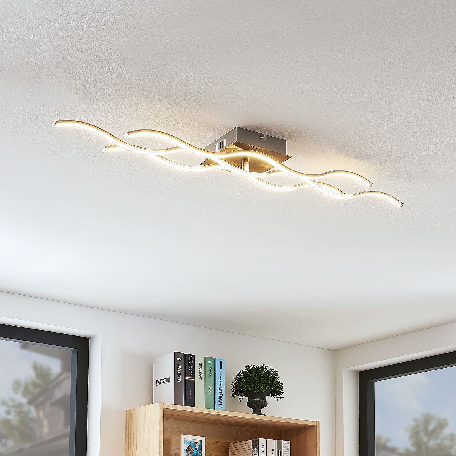 Lindby Three-bulb Safia wave-shaped LED ceiling light, for Living / Dining Room, aluminium, metal, plastic, 38.5 W, energy efficiency: A+, L: 98.5 cm, W: 16 cm, H: 7.8 cm