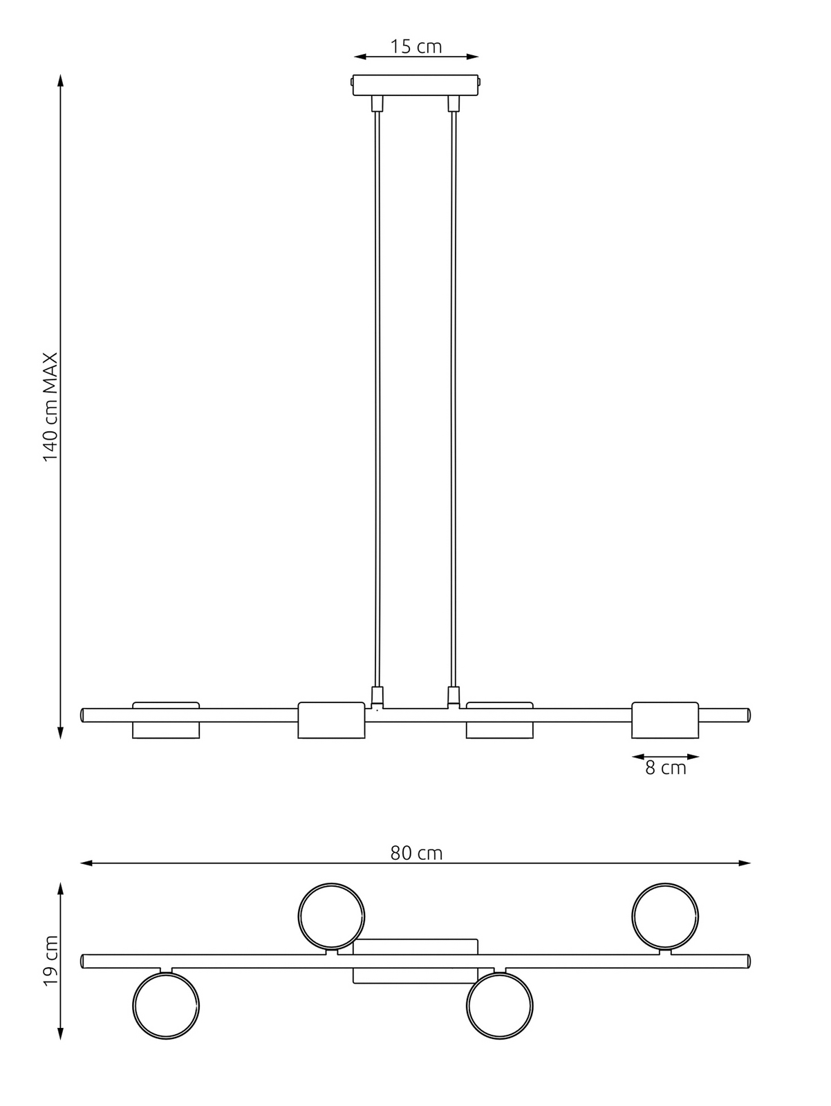Deckenstrahler Sora, Länge 80 cm, Metall, 4-flg.