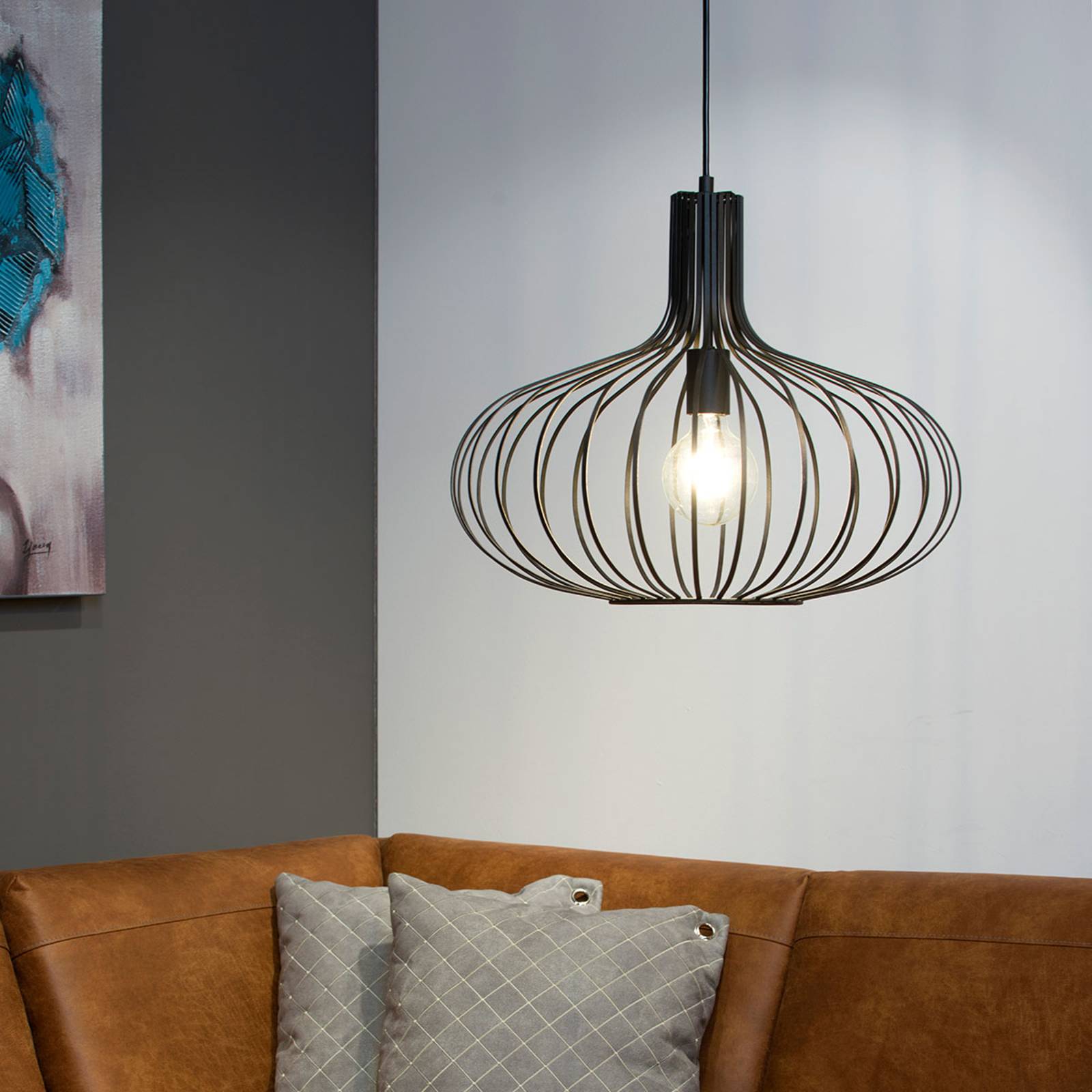 Lampa wisząca Manuela w kształcie klatki w kolorze czarnym, 50 cm