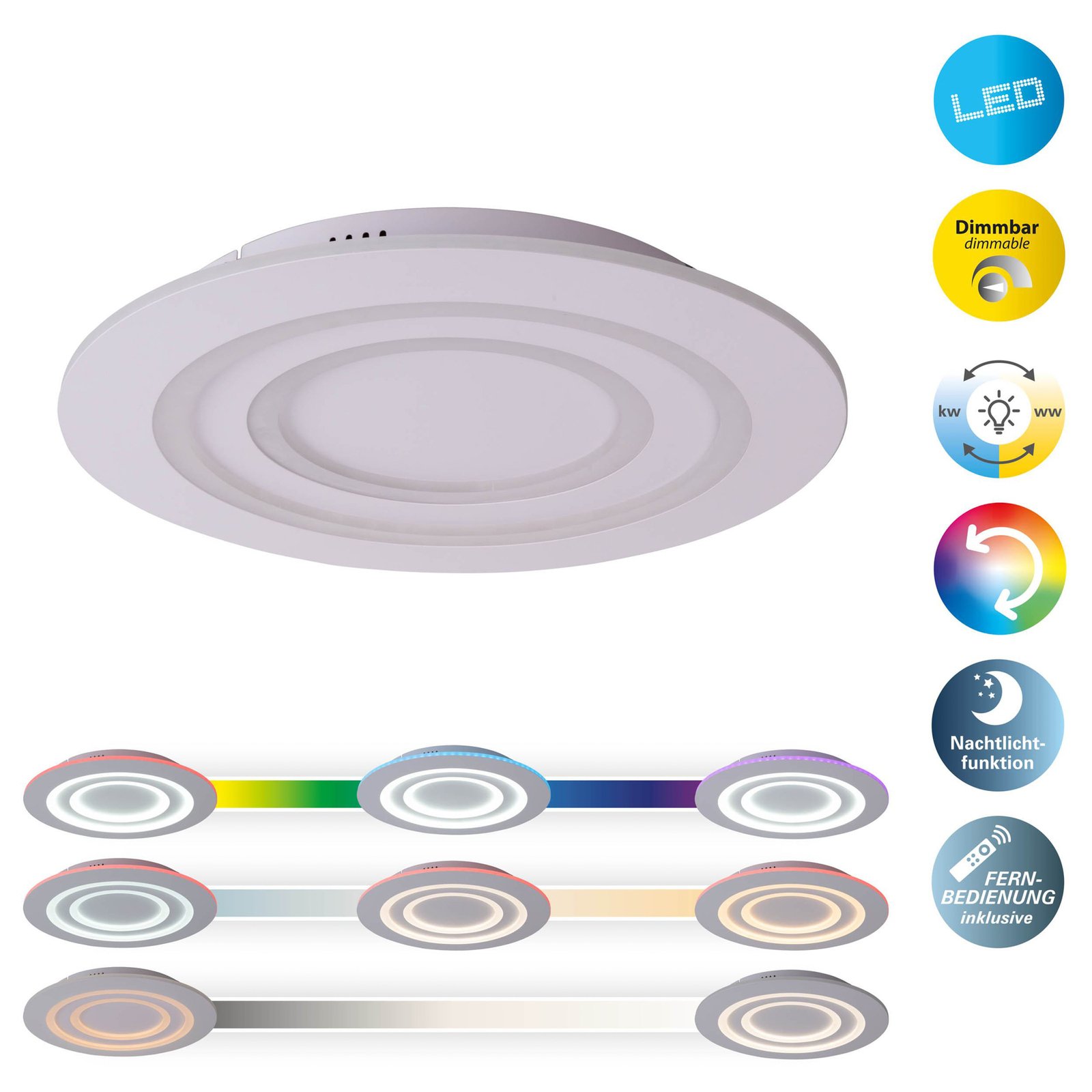 Plafonnier LED Mirel, blanc, métal Ø 50 cm RVB CCT télécommande