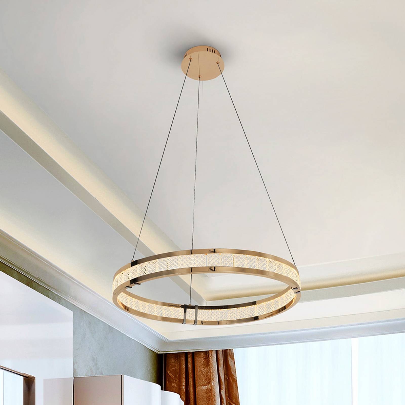 LED-Pendellampe Lorian, goldfarben, Ø 60 cm, Metall günstig online kaufen