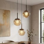 LED-Hängelampe Solis, 3-flammig rund, bronze, Glas, 2.700 K