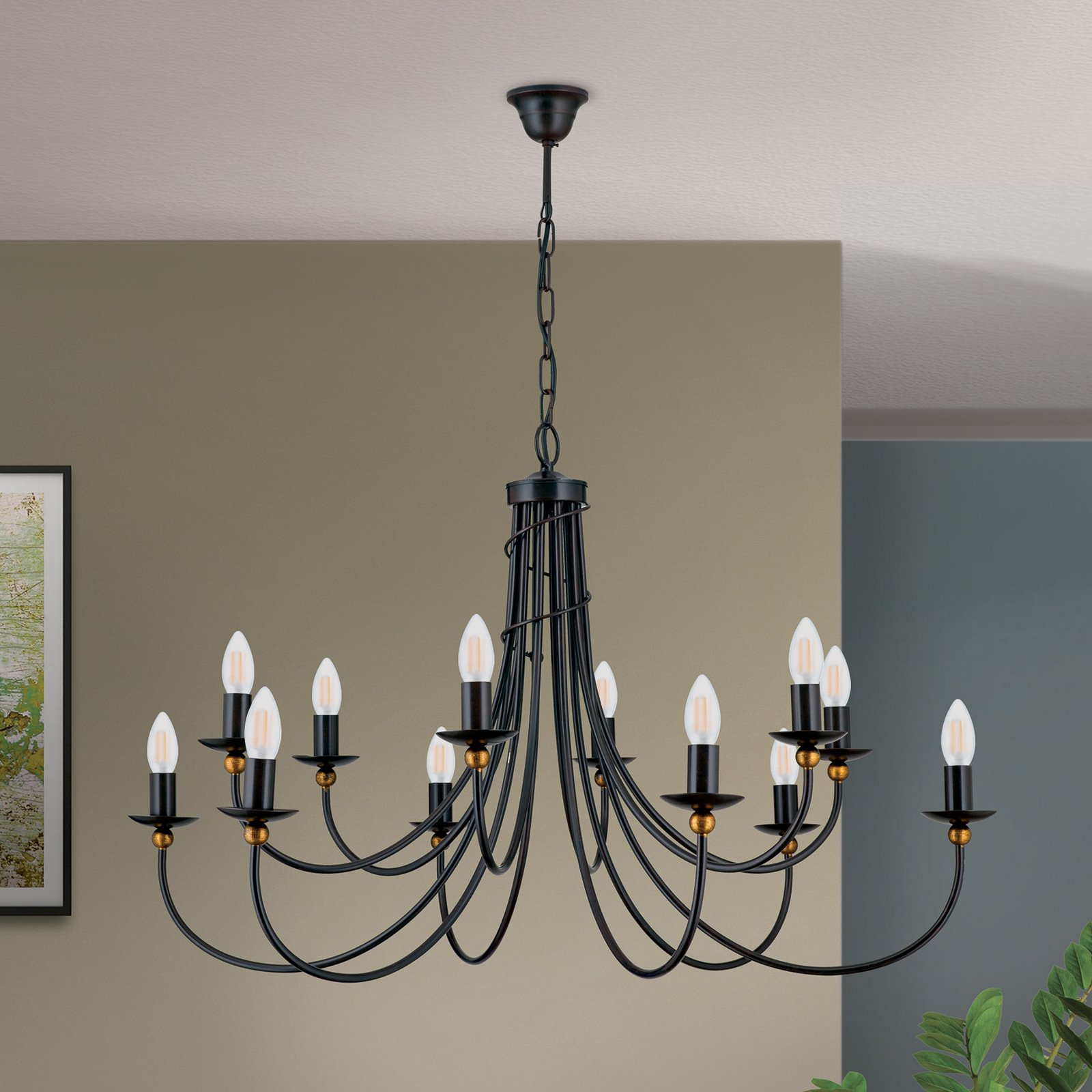 Lustre Garda estilo campestre com 12 luzes