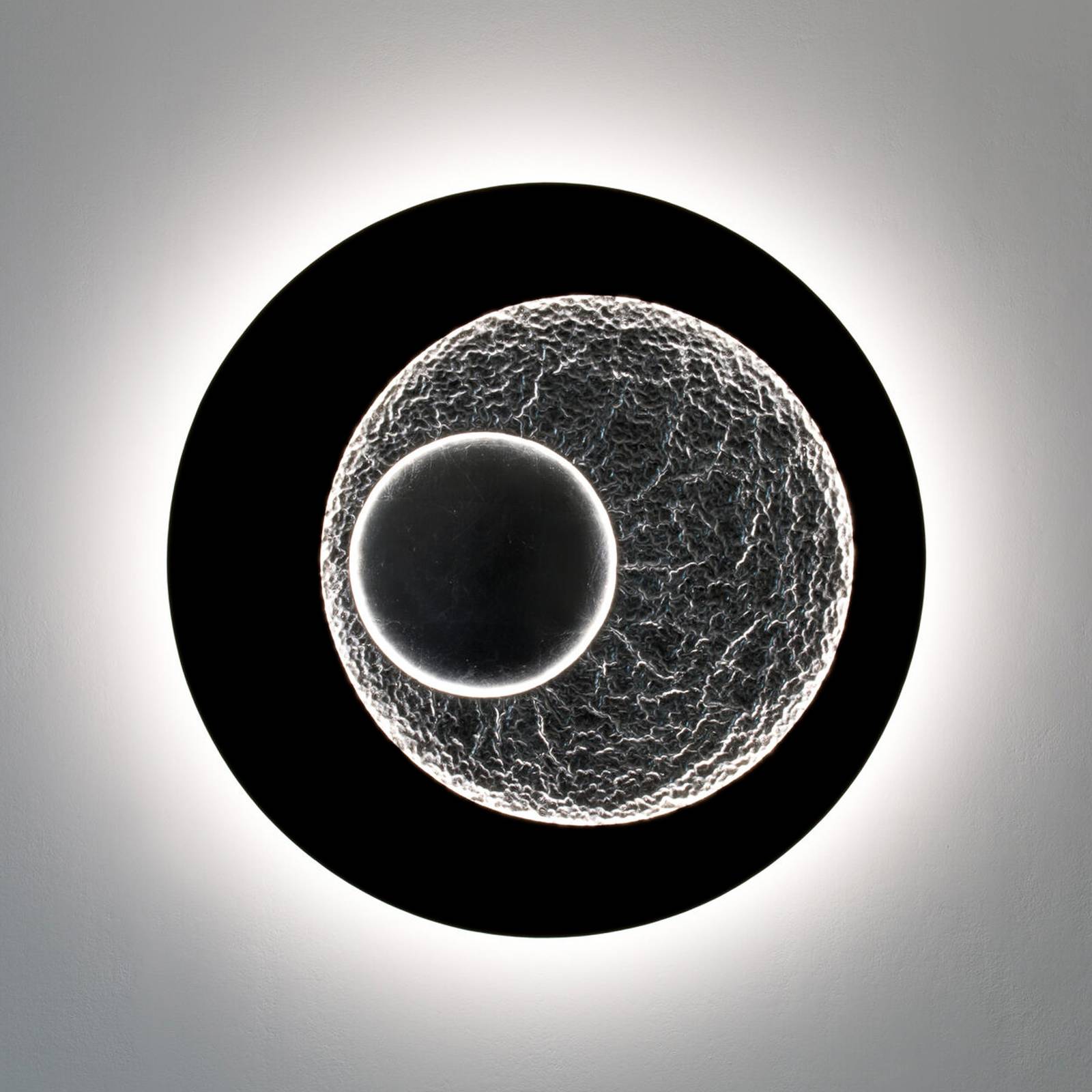 LED-vegglampe URANO GIGANTE XL, svart/sølv, Ø 100 cm, dimbar