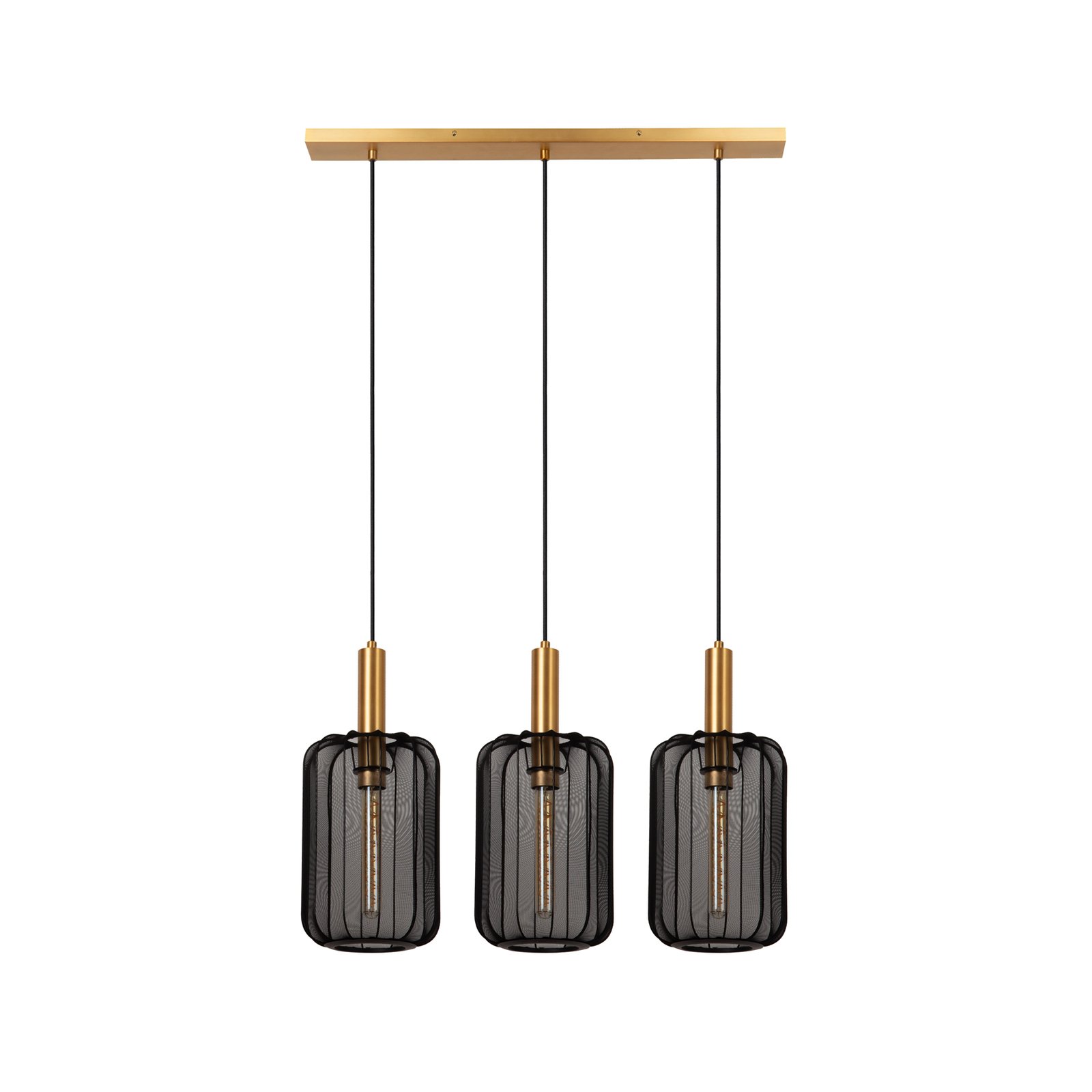 Corina pendant light, black, 3-bulb, E27