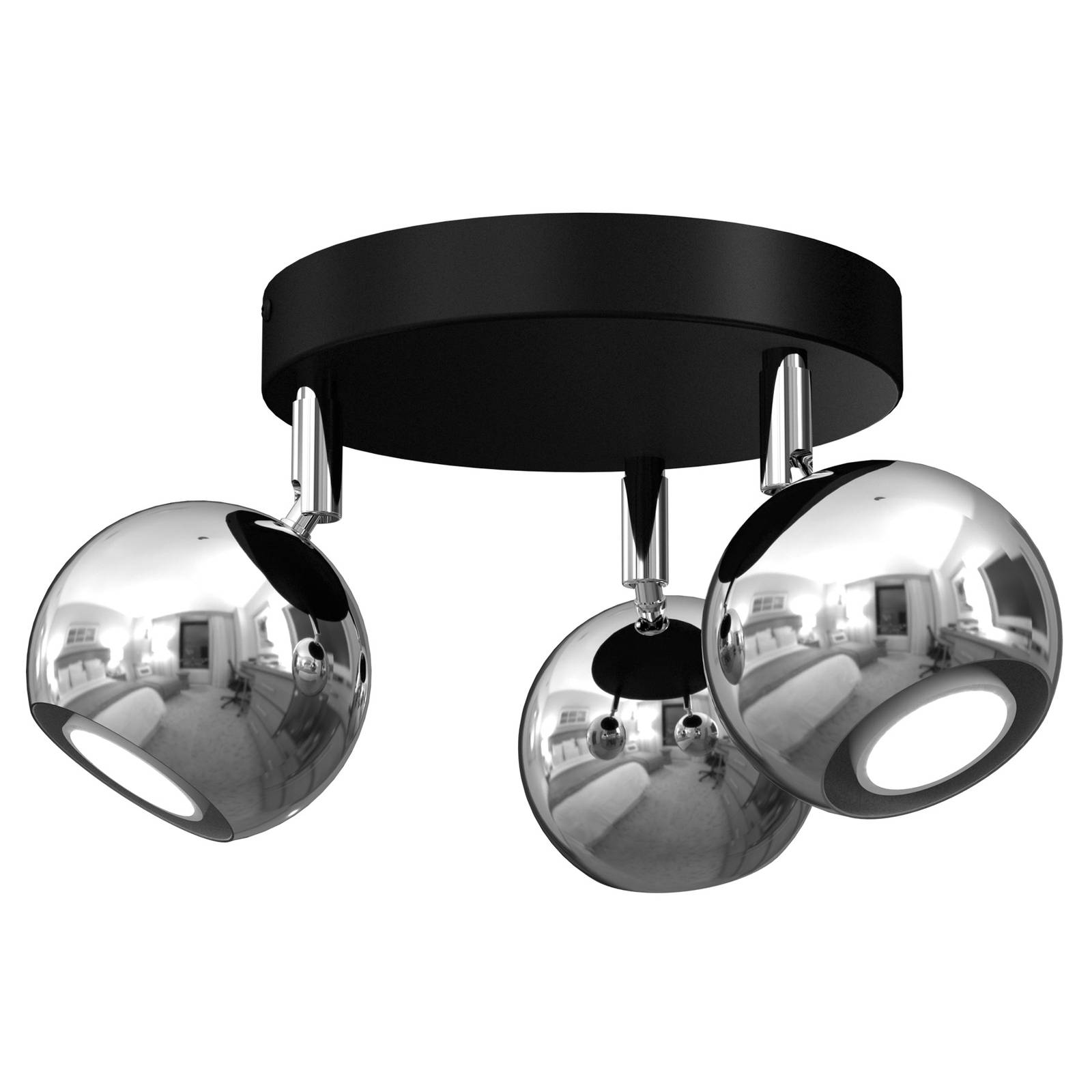 Spot pour plafond Cornet 3 lampes rond noir/chromé