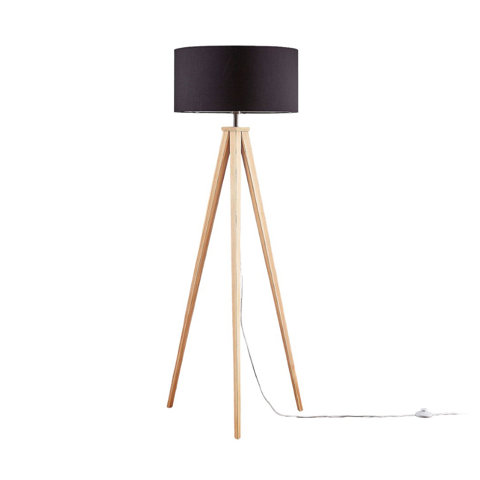 Mya – lampa stojąca z czarnym kloszem z tkaniny