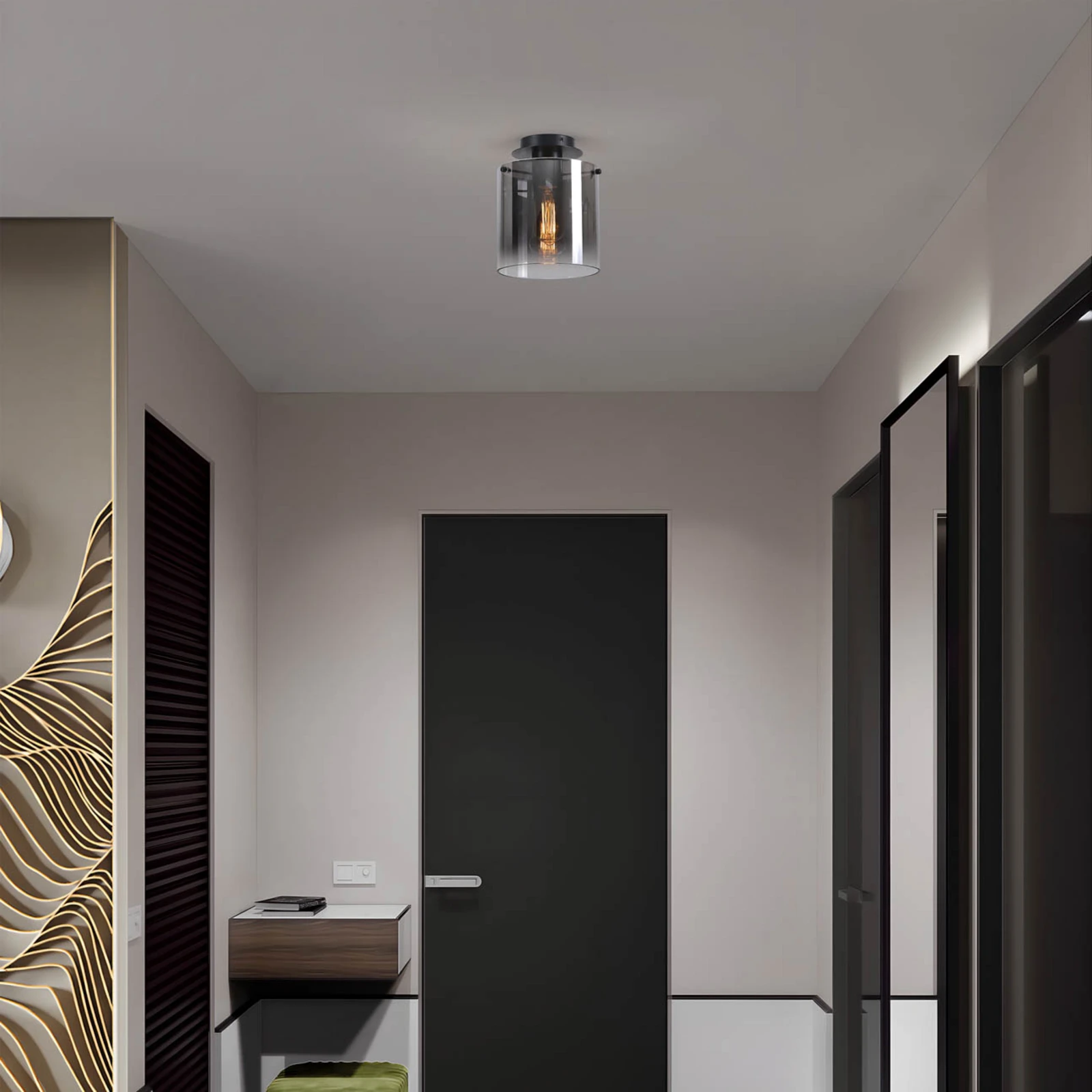 Seruno X Moderne kristallen plafondlamp, industriële semi-inbouwkroonluchter voor slaapkamer, keuken, eetkamer, hal, badkamer, hal, bar