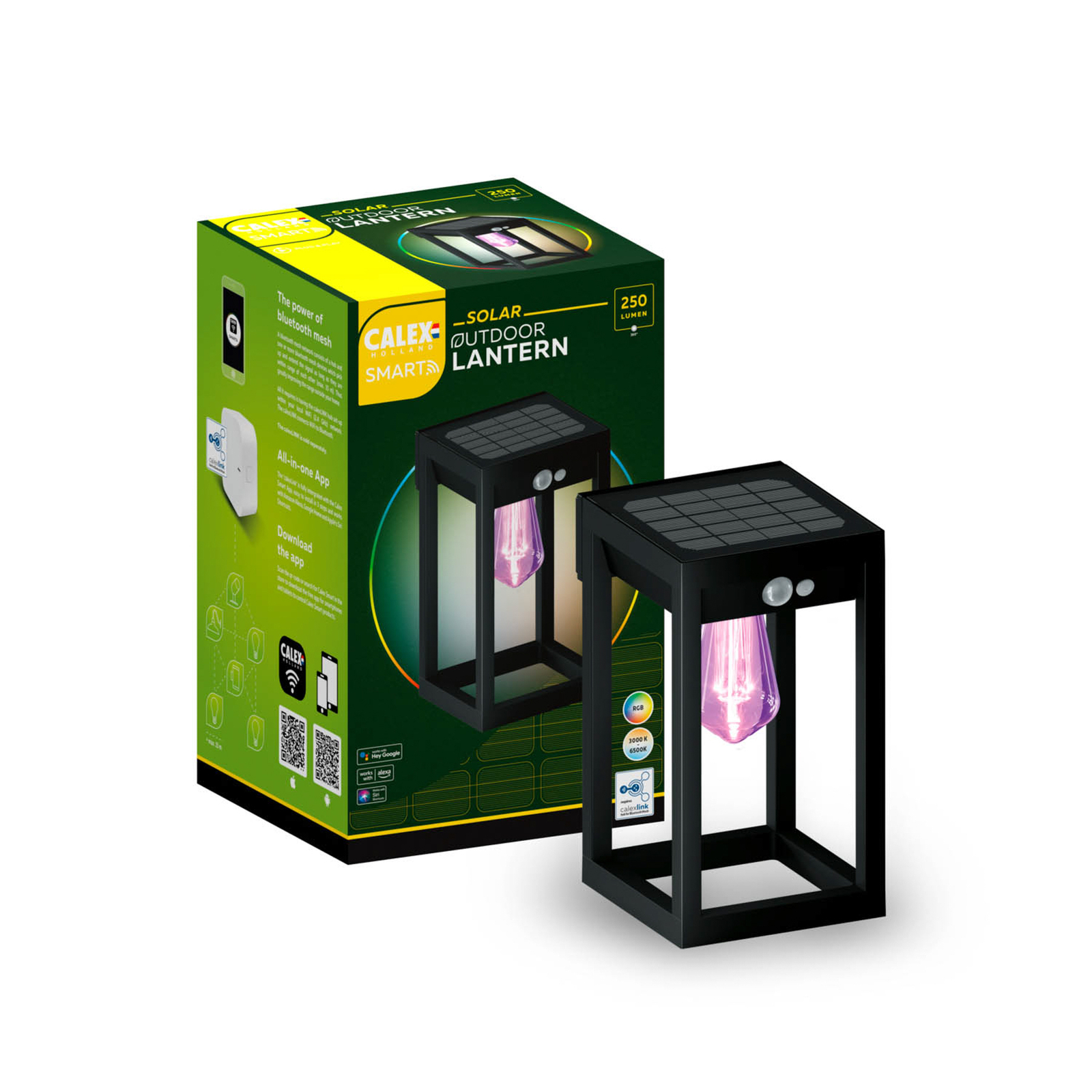 Calex Smart Outdoor Solar Lantern, Sensor, RGBW