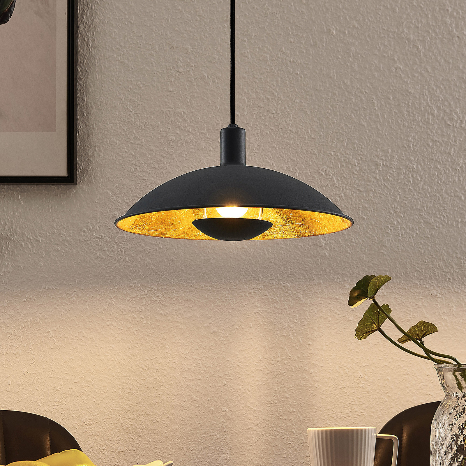 te binden Literatuur barbecue Lindby Narisara hanglamp zwart-goud 1-lamp 30 cm | Lampen24.be