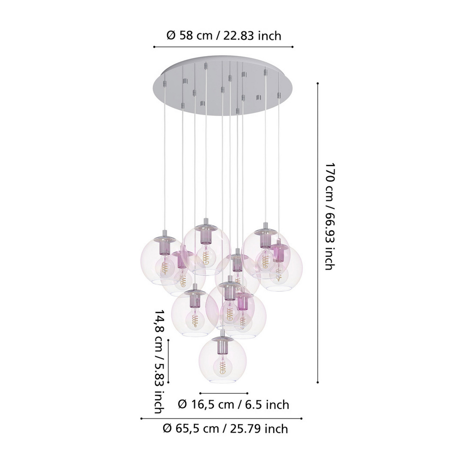 EGLO hanglamp ARISCANI 2, Ø 65 cm, 10-lamps, chroom/iriserend