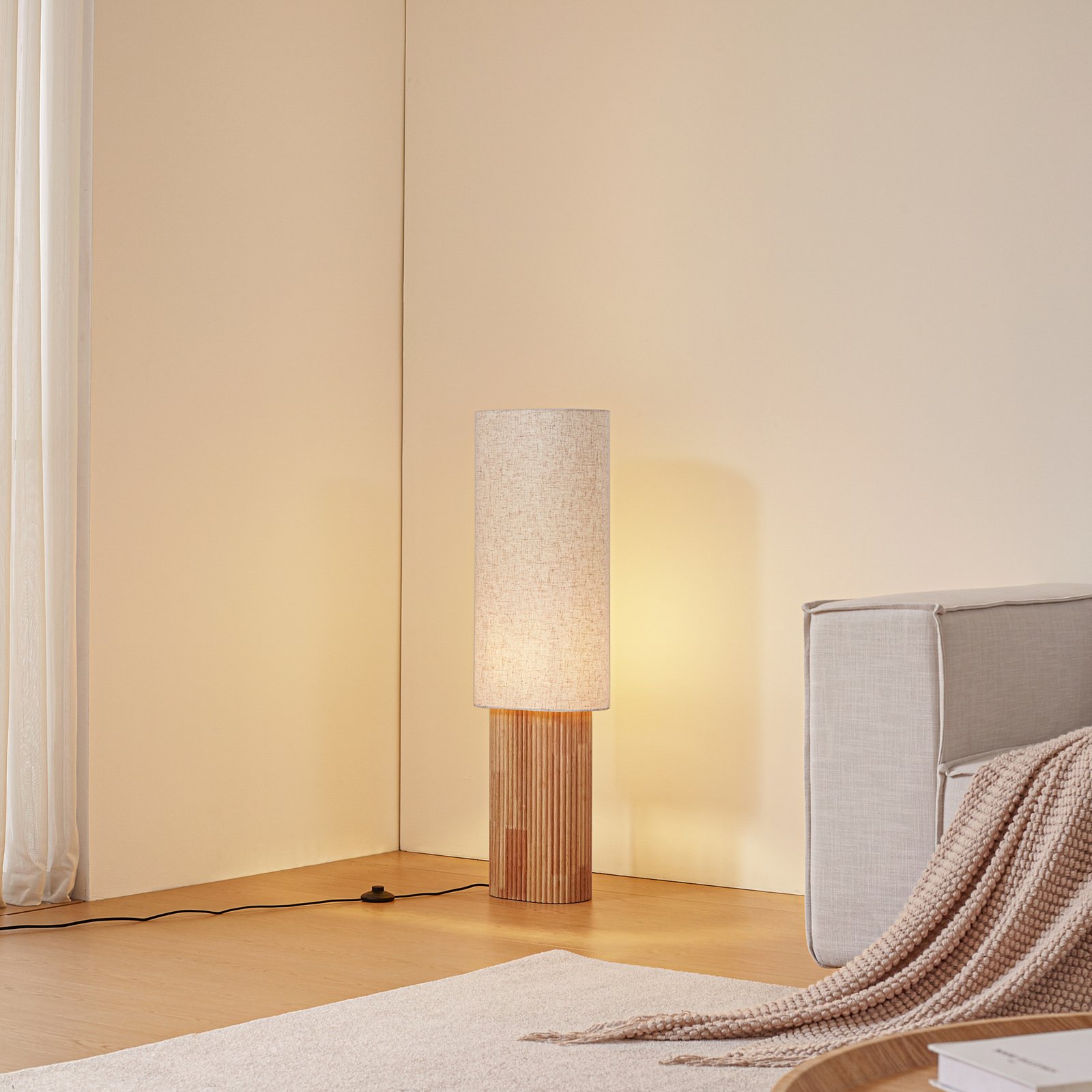 Lindby Stehleuchte Kimiko, Höhe 100 cm, Holz, Papier, E27