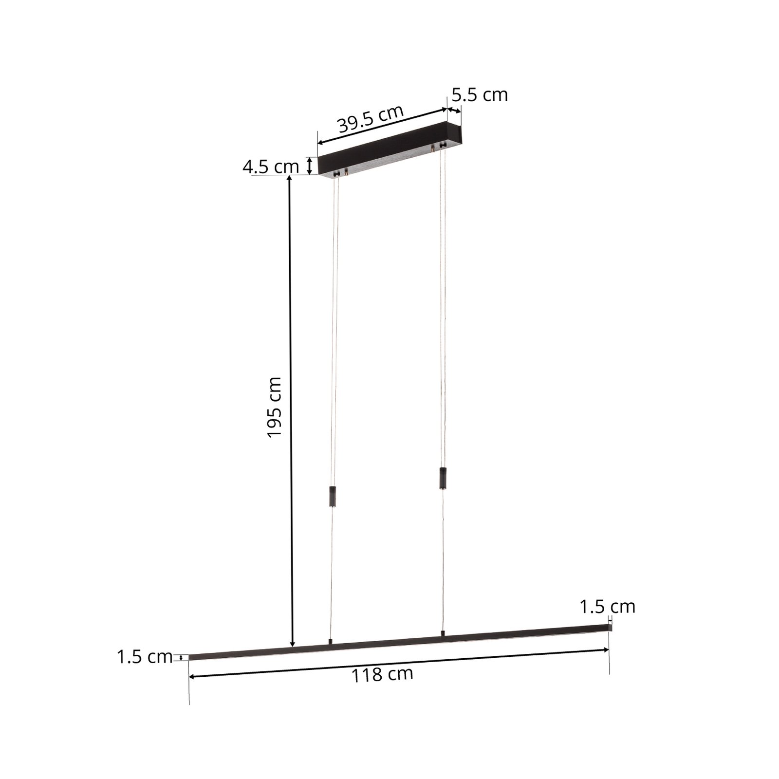 Závěsné svítidlo Quitani LED Tolu, černé, délka 118 cm