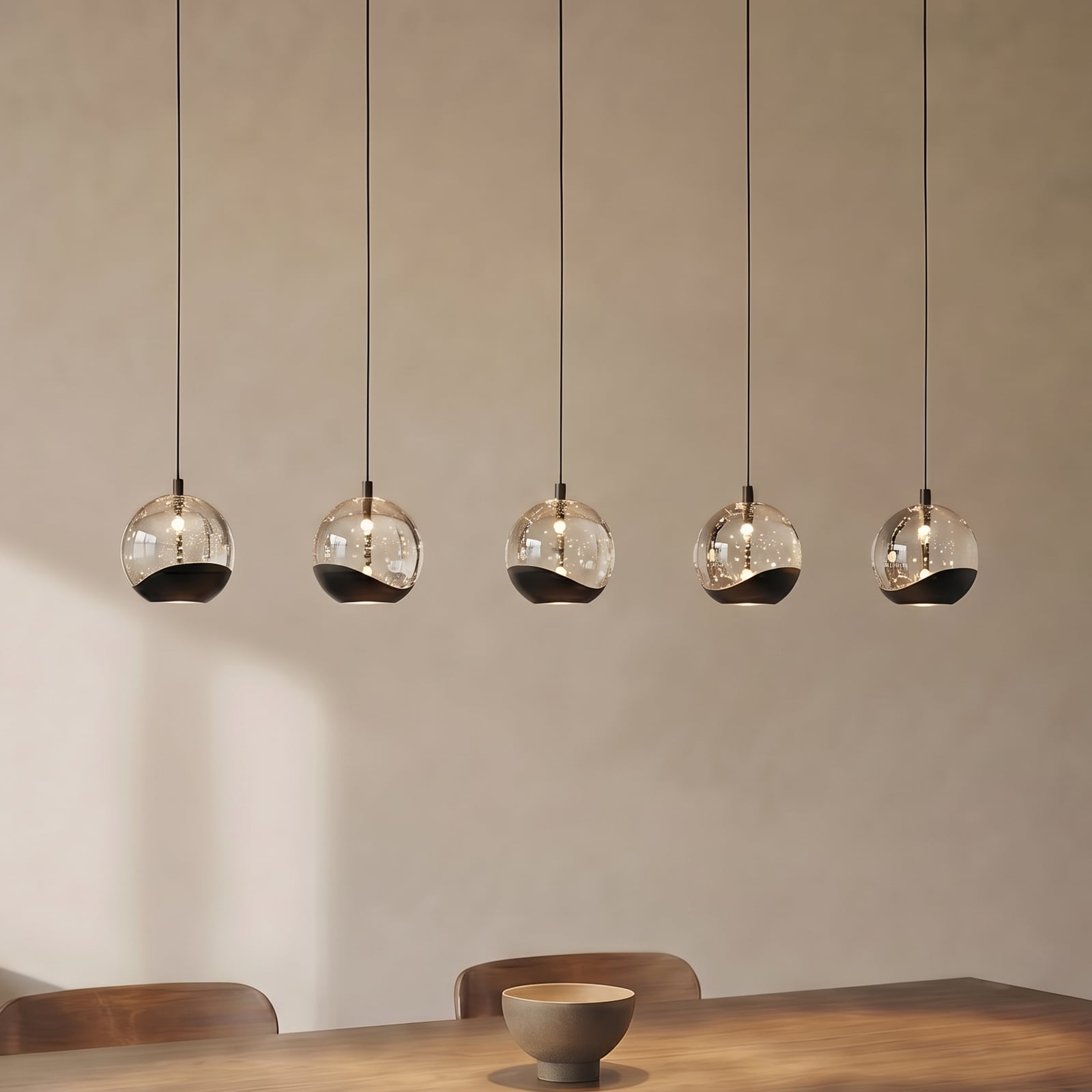 Lampă suspendată LED Lucande Hayley, negru, 5 becuri, alungită