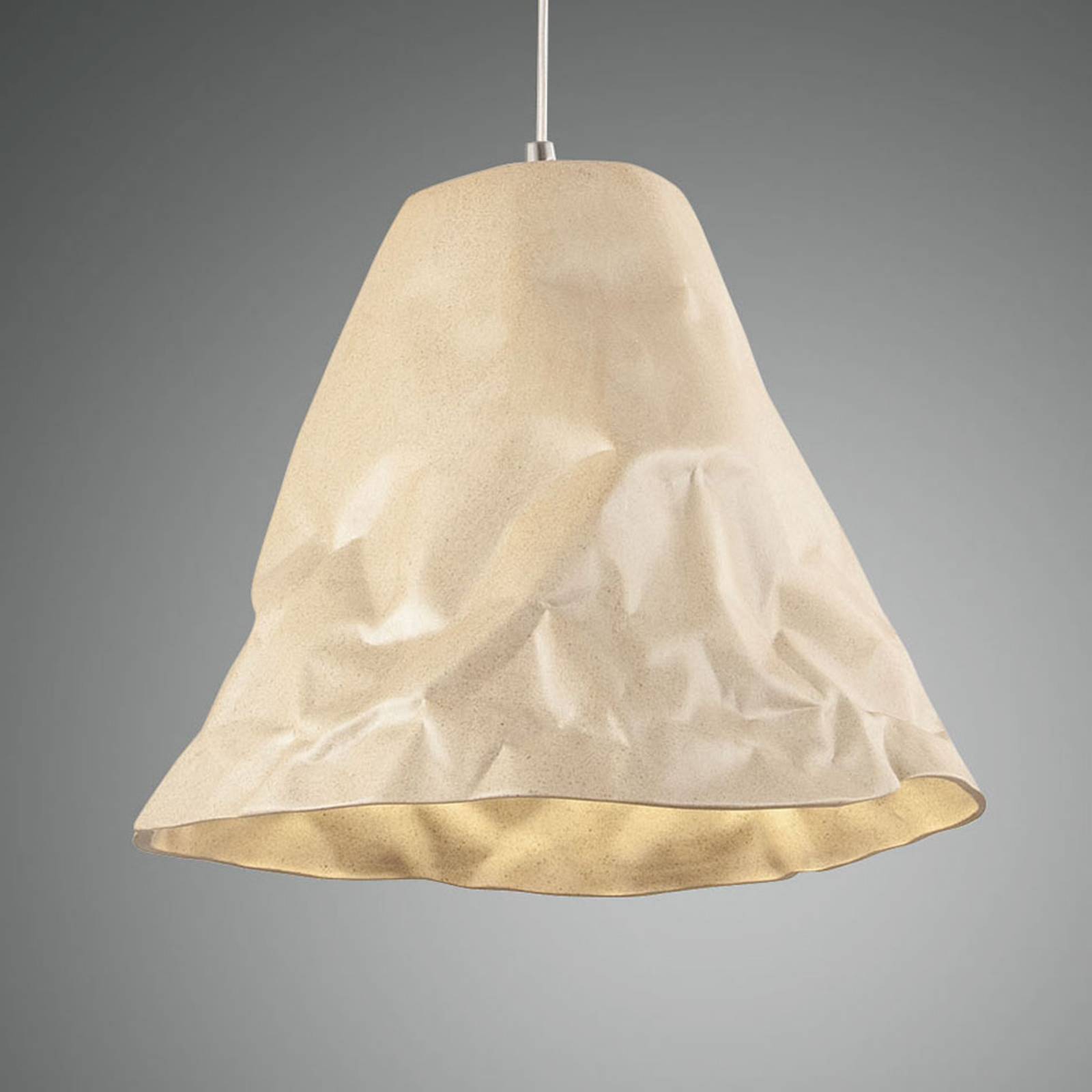Lampa wisząca Crumple z ceramiki, khaki