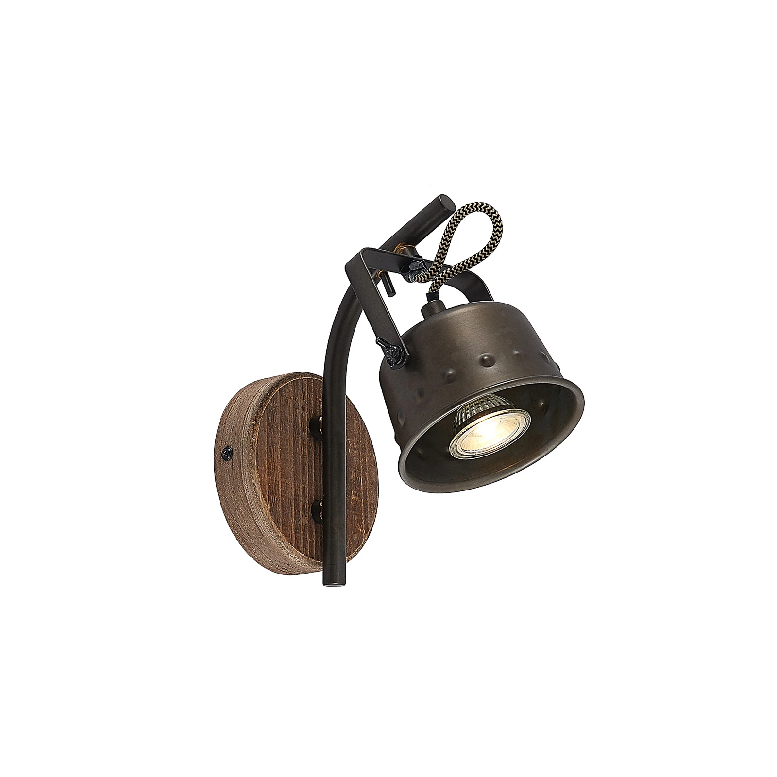 Lindby reflektor Rubinjo, 22 cm, fekete, fa, fém, GU10