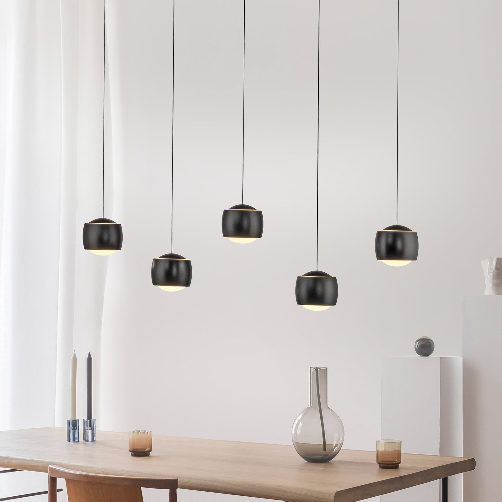 JUST LIGHT. Suspension LED Ballini, noir, 5 lampes, Switchmo