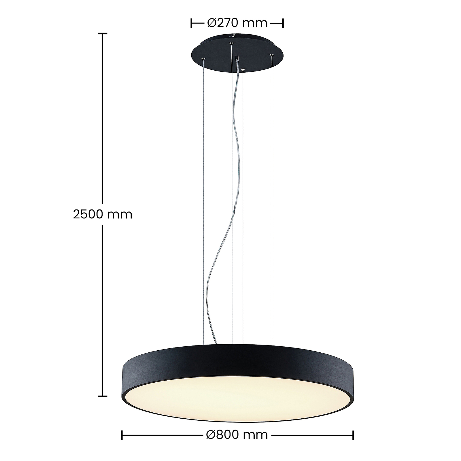 Arcchio Noabelle LED hanglamp, zwart, 80 cm