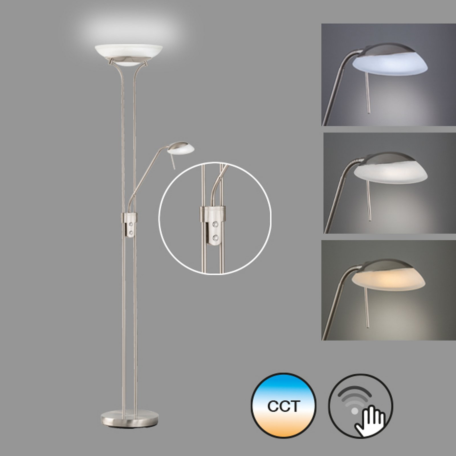Pool LED floor lamp with reading arm, CCT function