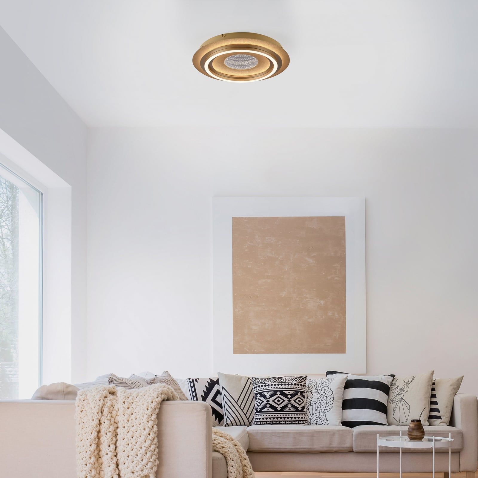 LED-loftlampe Cichio, mat guldfarvet, jern, 3.000 K