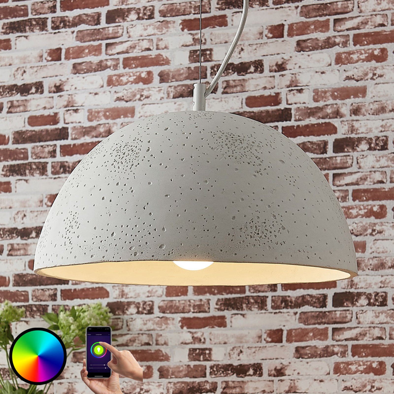 Lindby Smart betong-pendellampa Carolle, RGB-LED