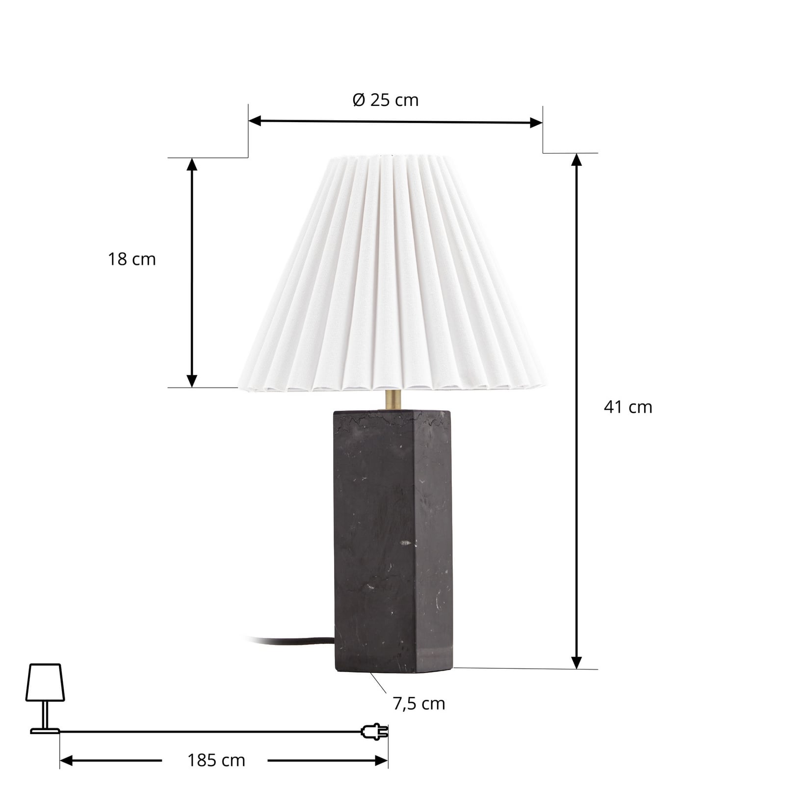 Nola bordlampe Asher, høyde 45 cm, svart/hvit, marmor