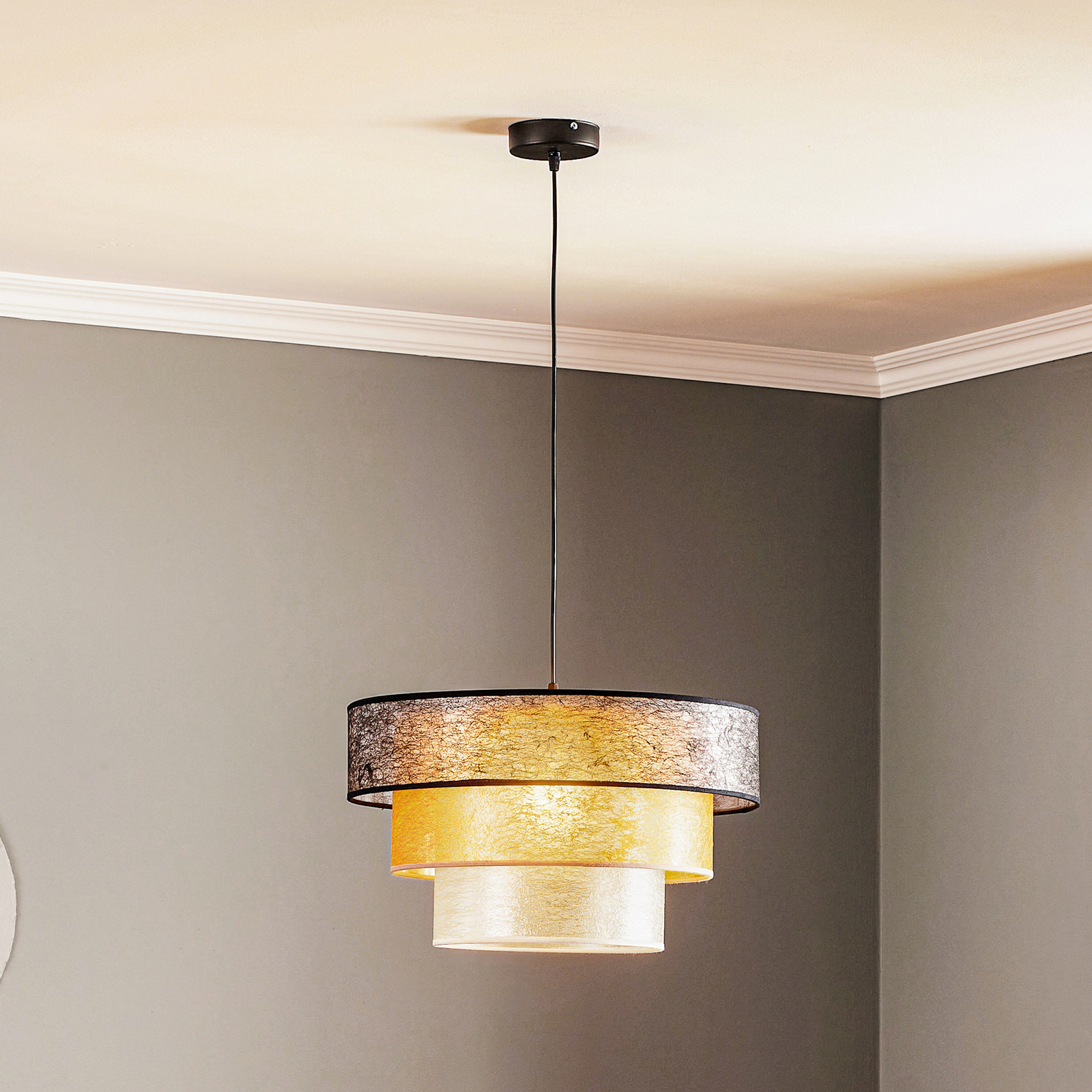 Textilhänglampa Luneta svart/guld/silver Ø 45 cm