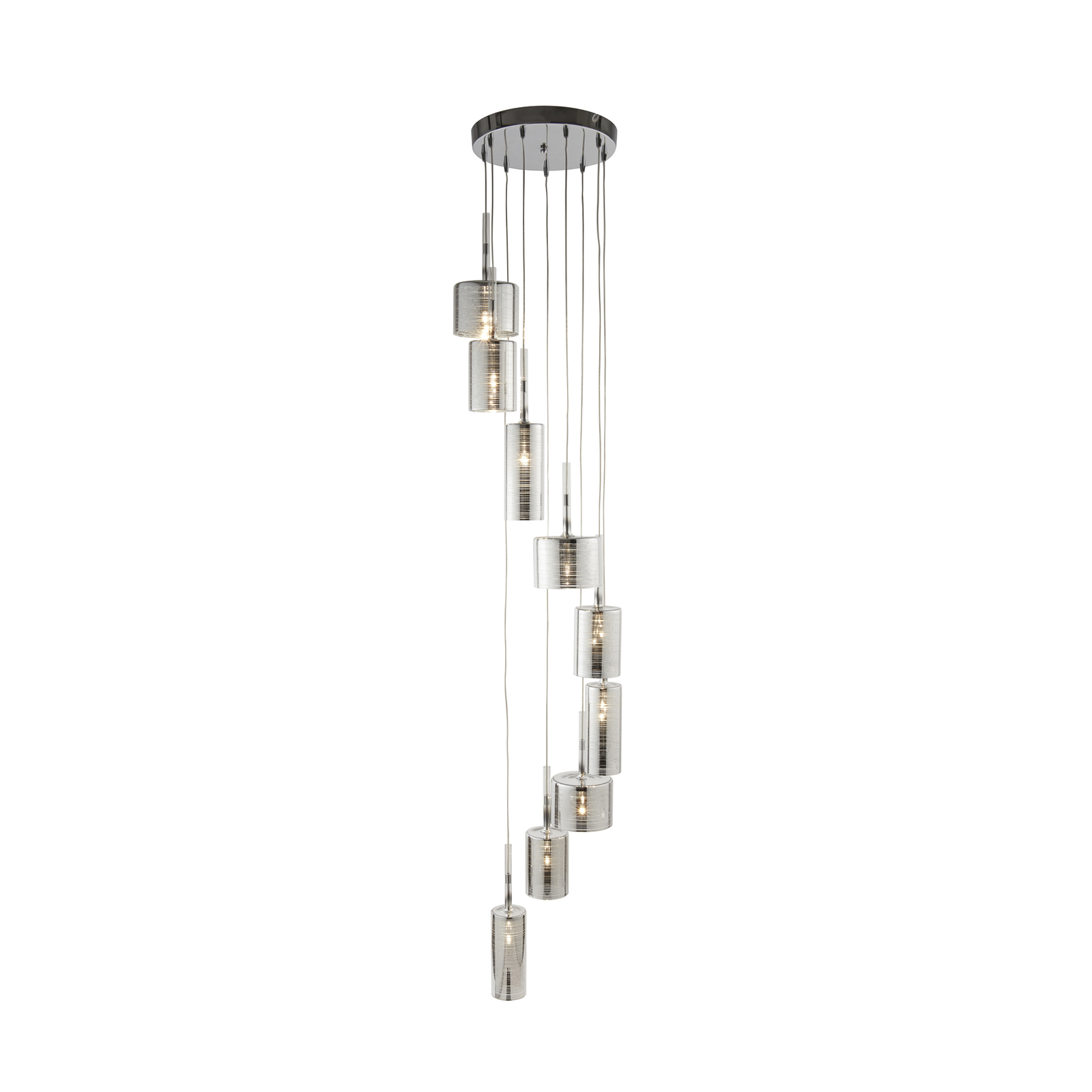 Linen pendant light, 9-bulb, chrome/smoke-coloured, glass, G4