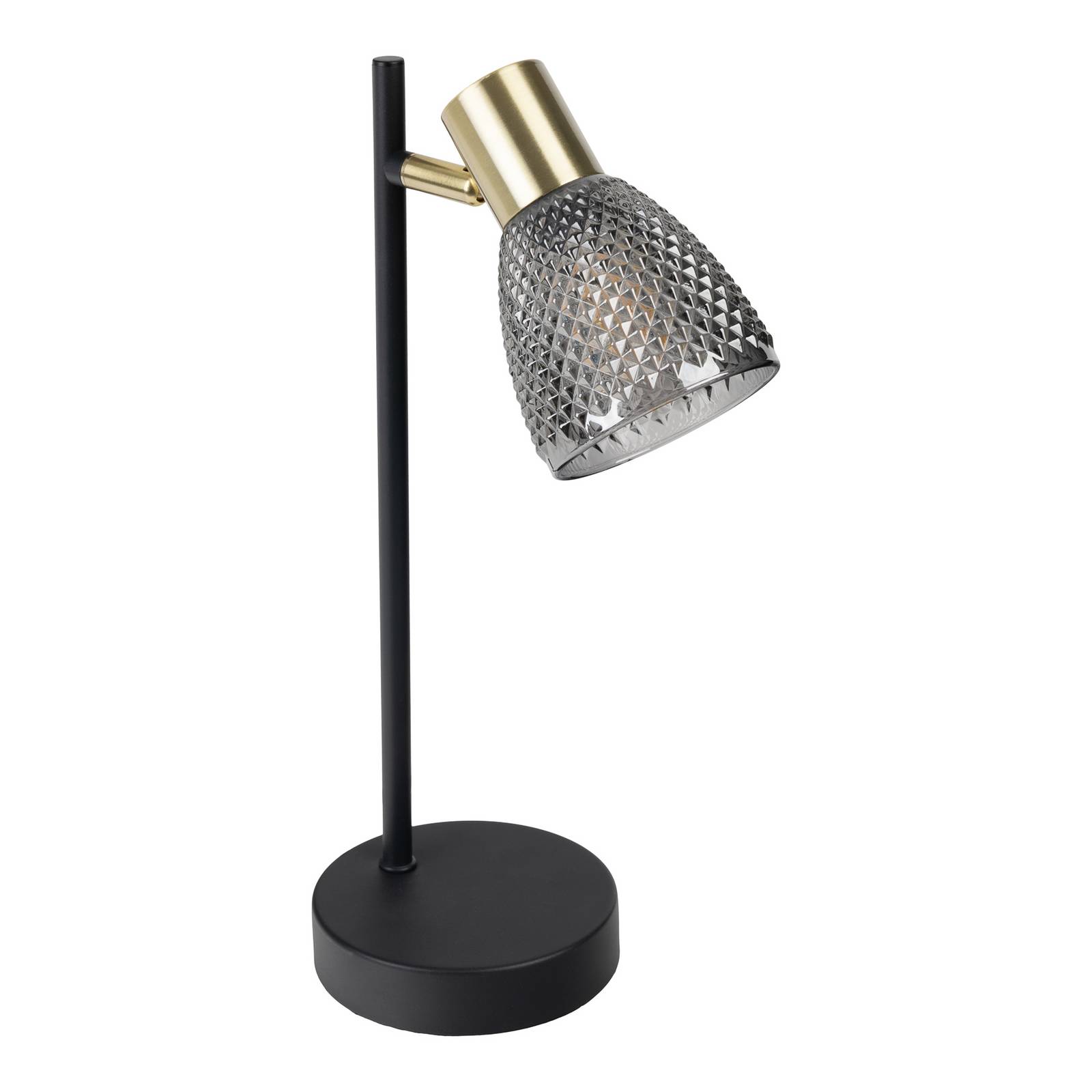 Lampa stołowa Lindita, szkło, dymnoszara, E14, obrotowa