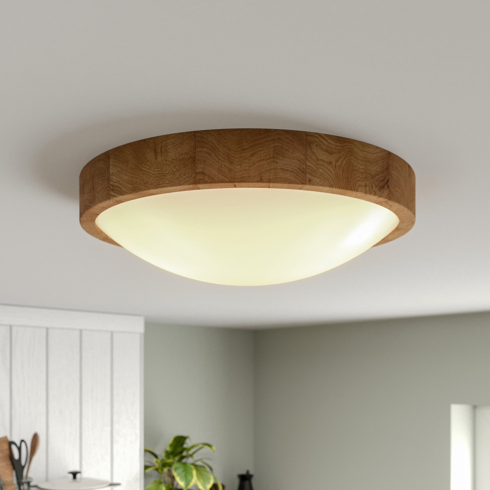 Envostar Kris ceiling lamp, Ø 37 cm, natural oak