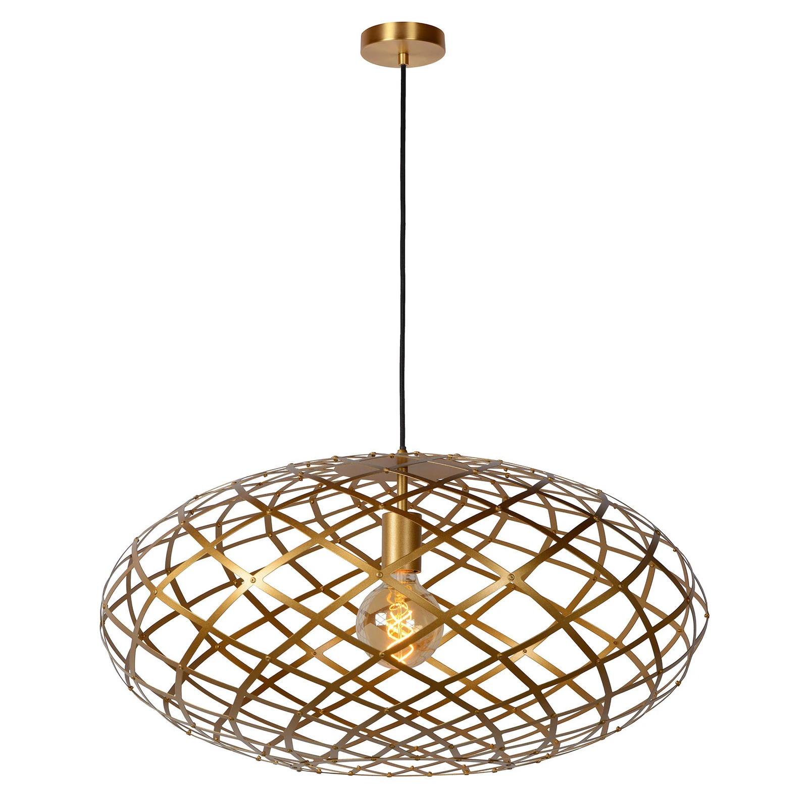 Volframa piekaramais gaismeklis, ovāls abažūrs, 65 cm, zelta krāsā
