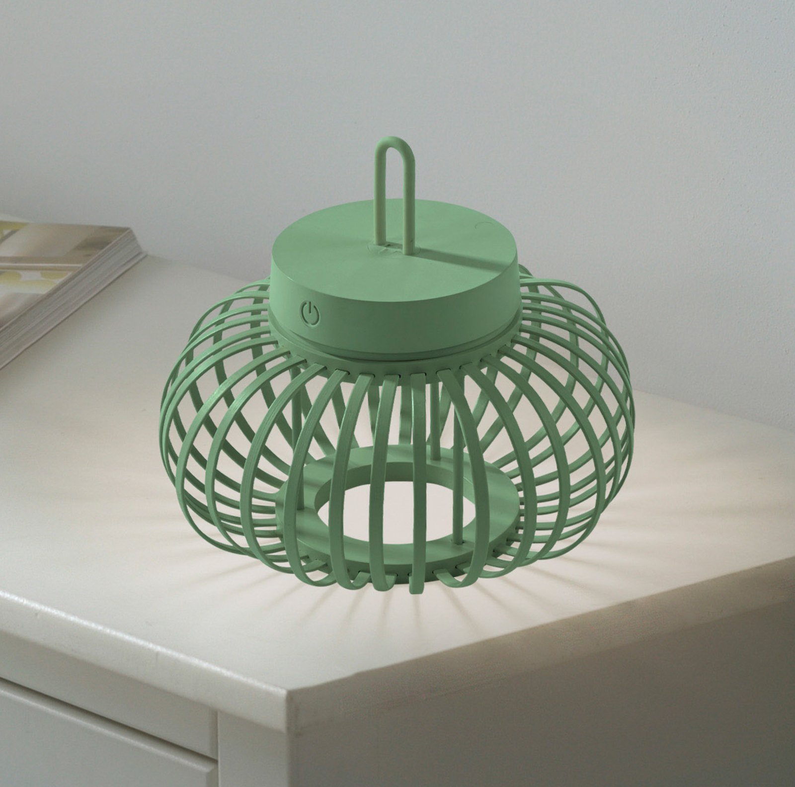 JUST LIGHT. Akuba lámpara de mesa LED recargable, verde, 22 cm, bambú