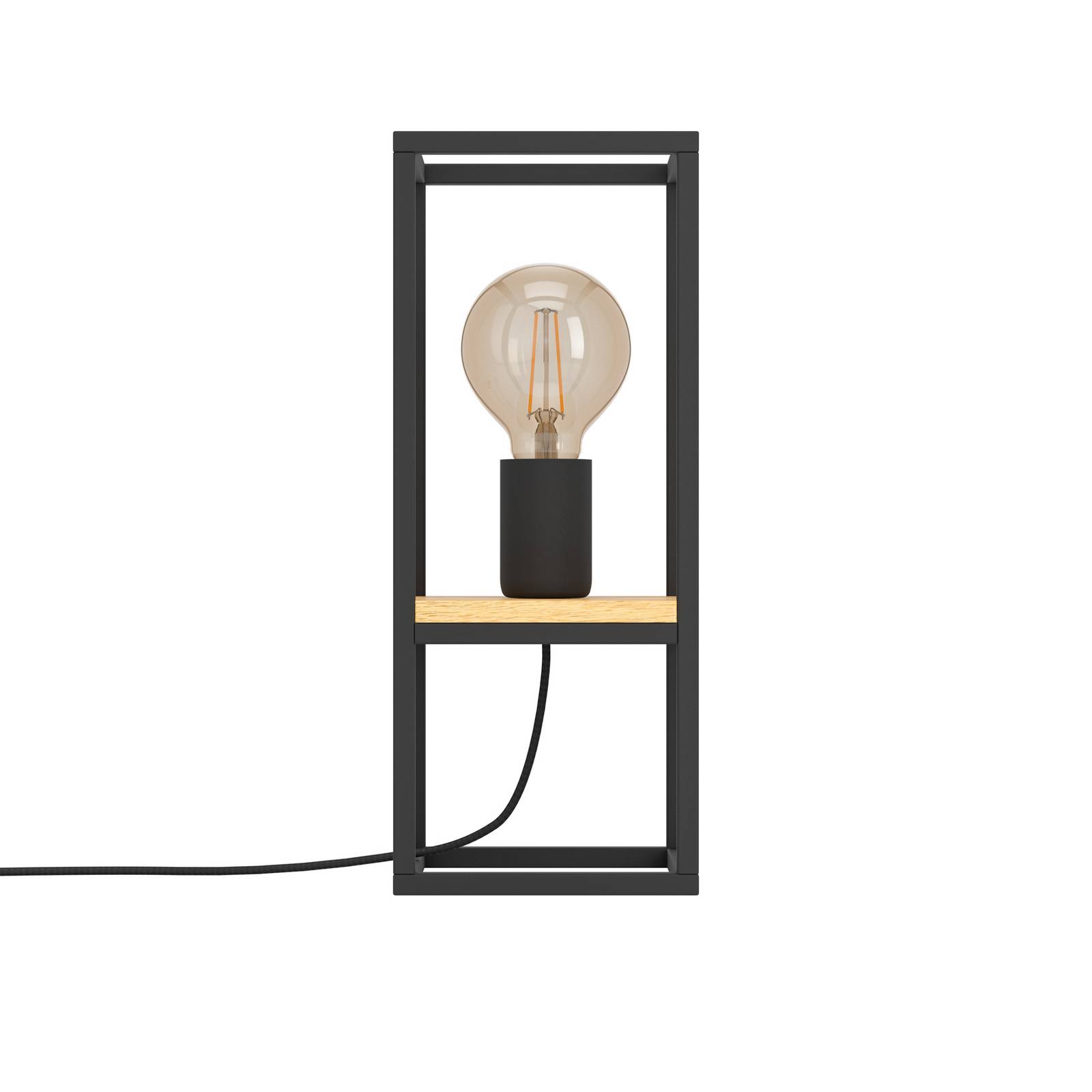 Lampa stołowa Libertad, wysokość 35 cm, czarny/drewno, stal