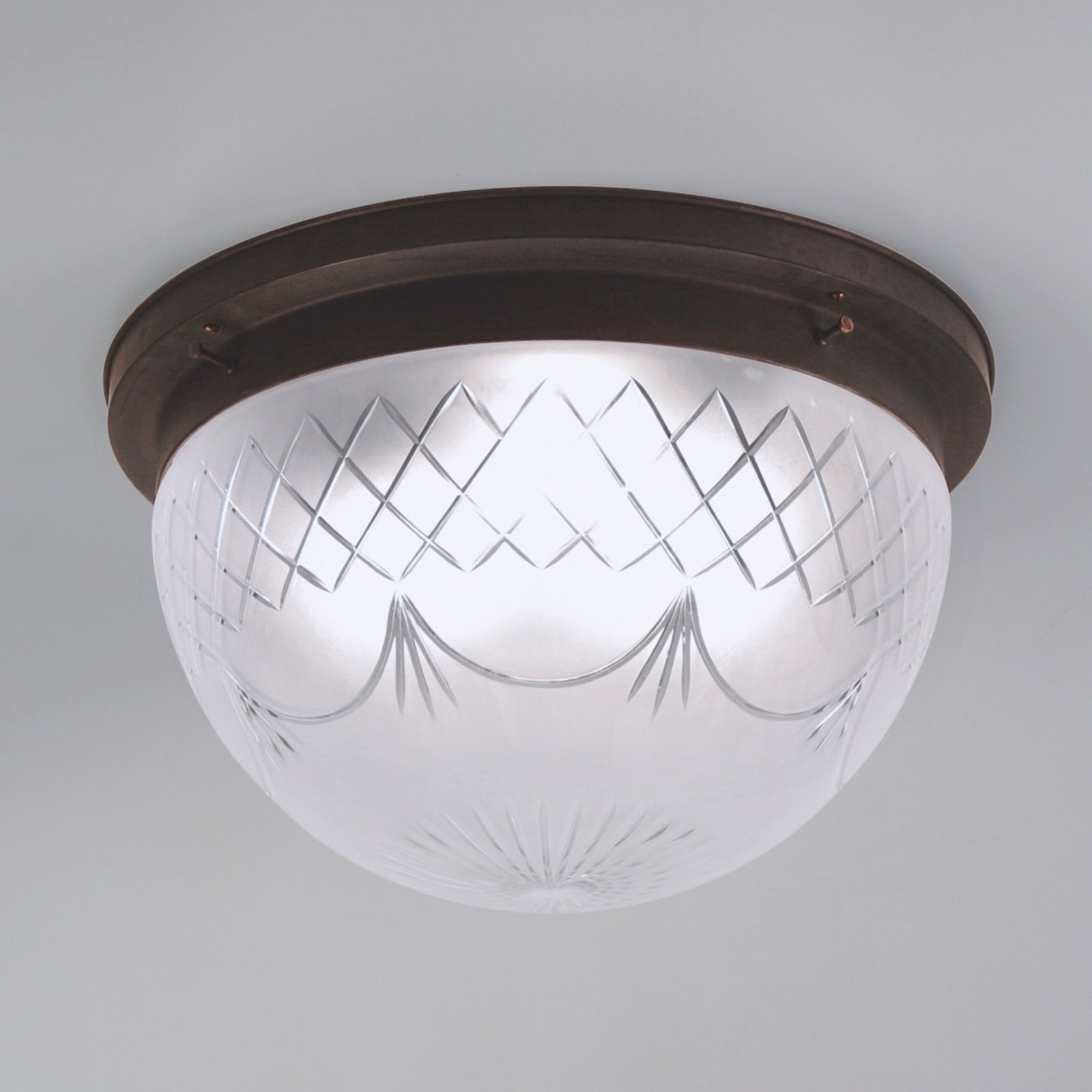 Plafondlamp Karolin met versierde glazen kap
