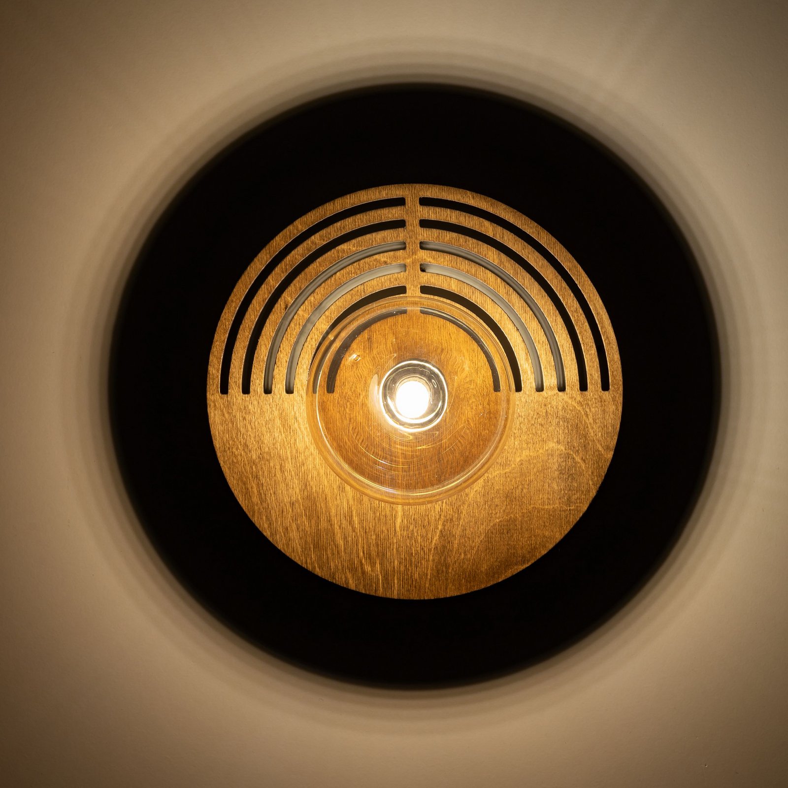 Wandleuchte Lunar, weiß/holzfarben, Ø 30 cm, G9
