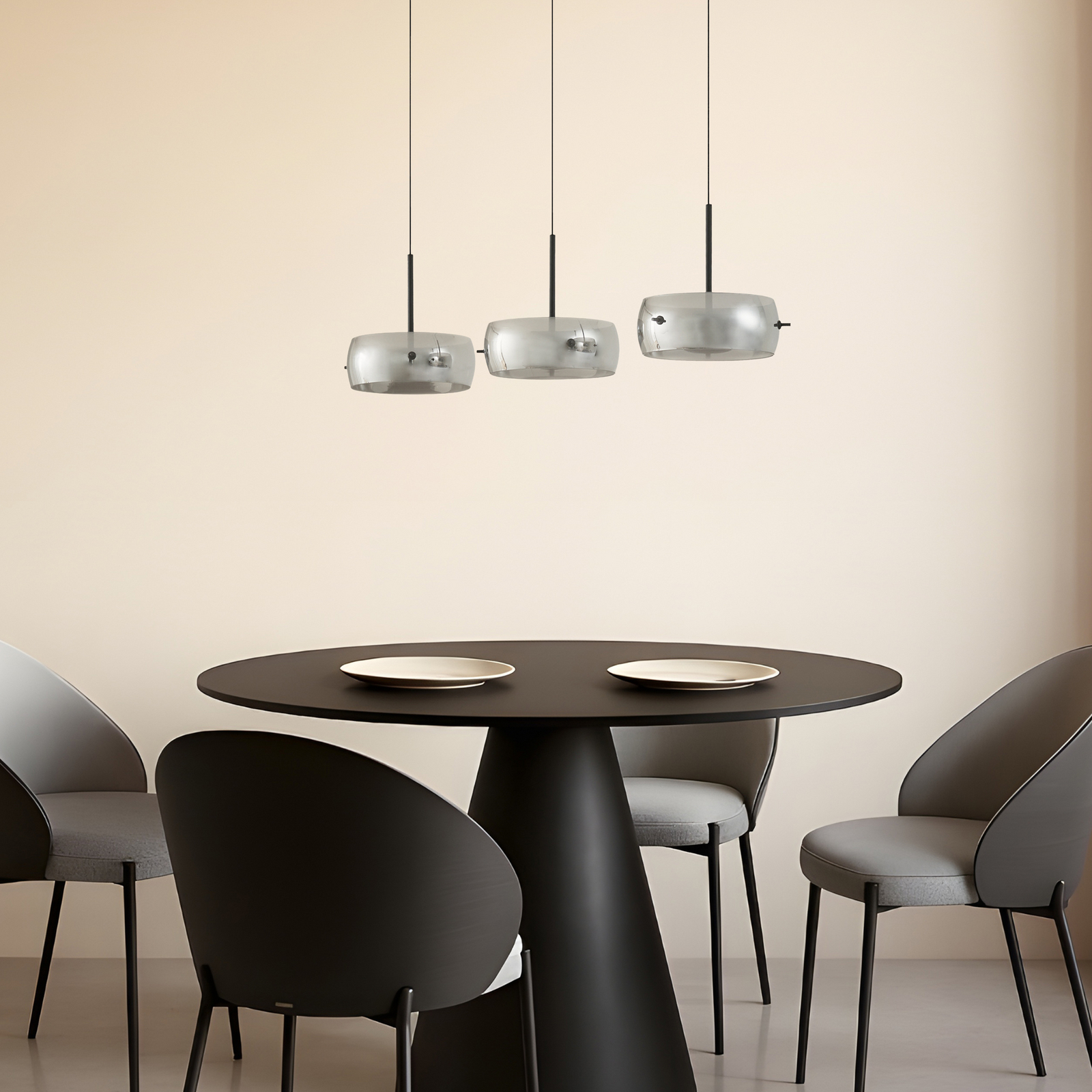 Lucande LED-Hängeleuchte Martis, schwarz, 3-flg., step-dim