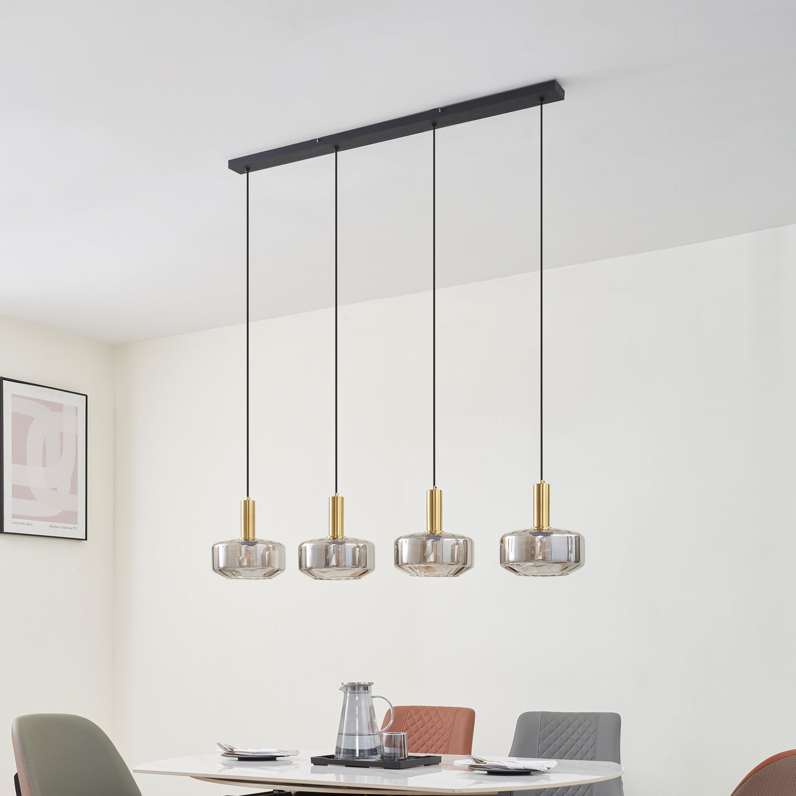 Lindby suspension Hildur, à 4 lampes, gris fumé, verre