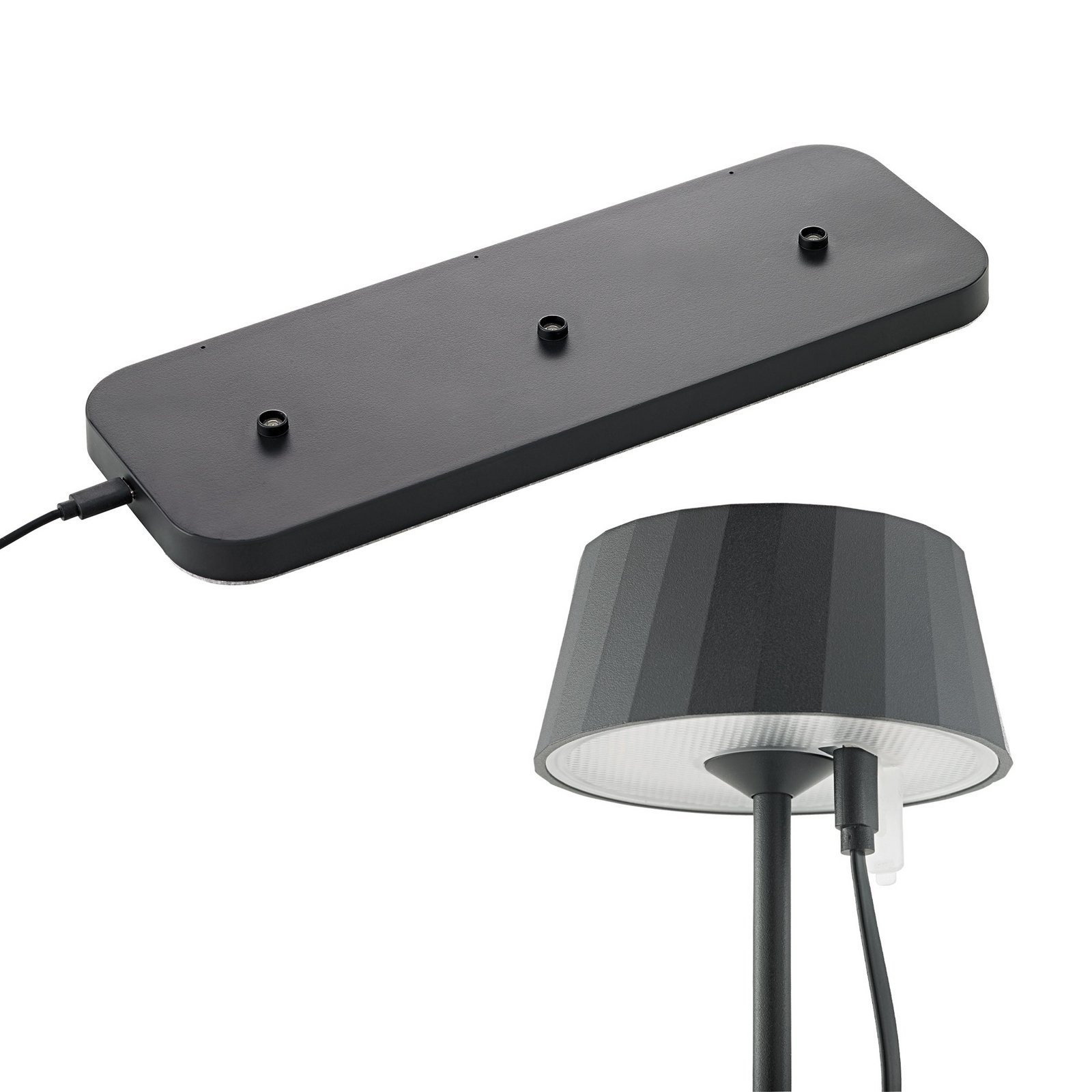 LED-akku-pöytälamppu Facetta, 3 kpl, musta, 22 cm, IP44