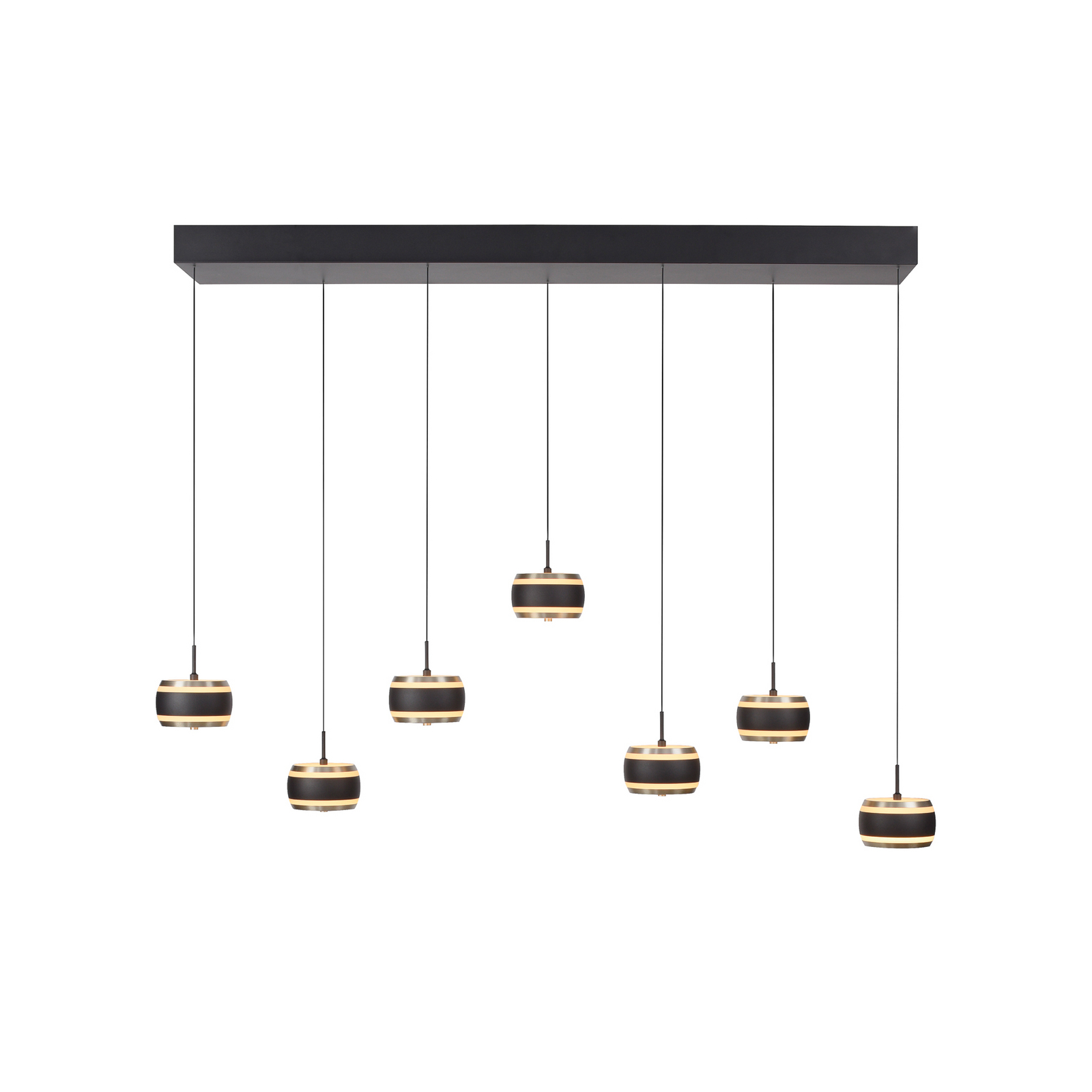 PURE LED-Hängelampe Falling Rings schwarz Länge 132 cm 7-fl.