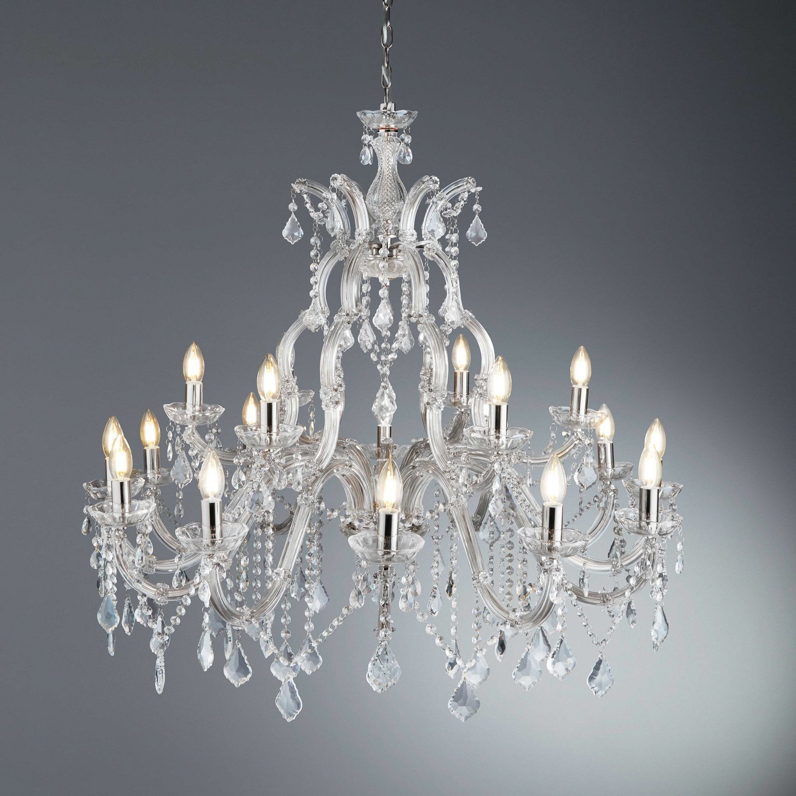 Searchlight Candelabru Marie Therese 18 lumini crom sticlă de cristal - Camera de zi / sufragerie - Antichitate - crom clar