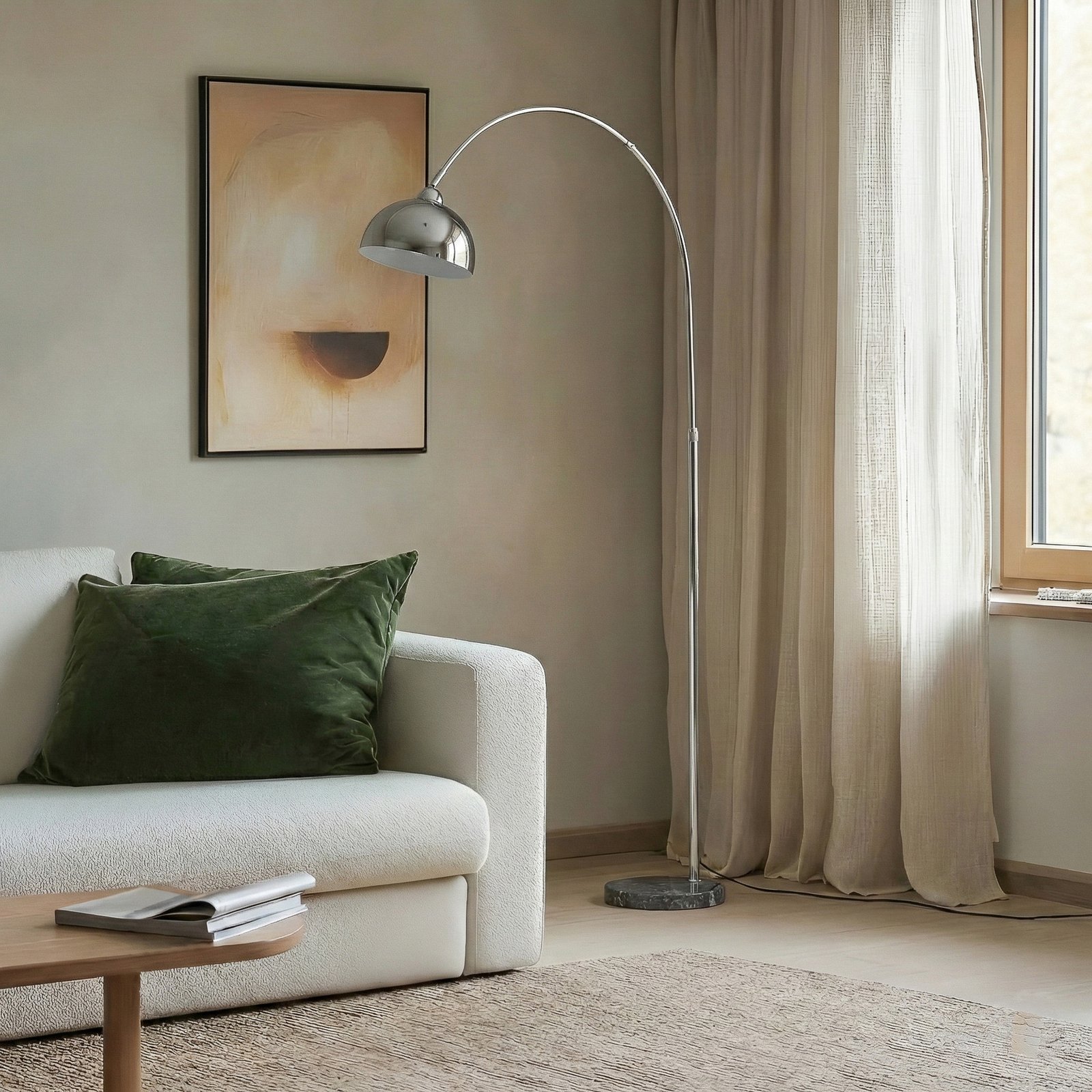 Lindby Piantana Tonka, cromo, metallo/marmo, 185 cm, E27