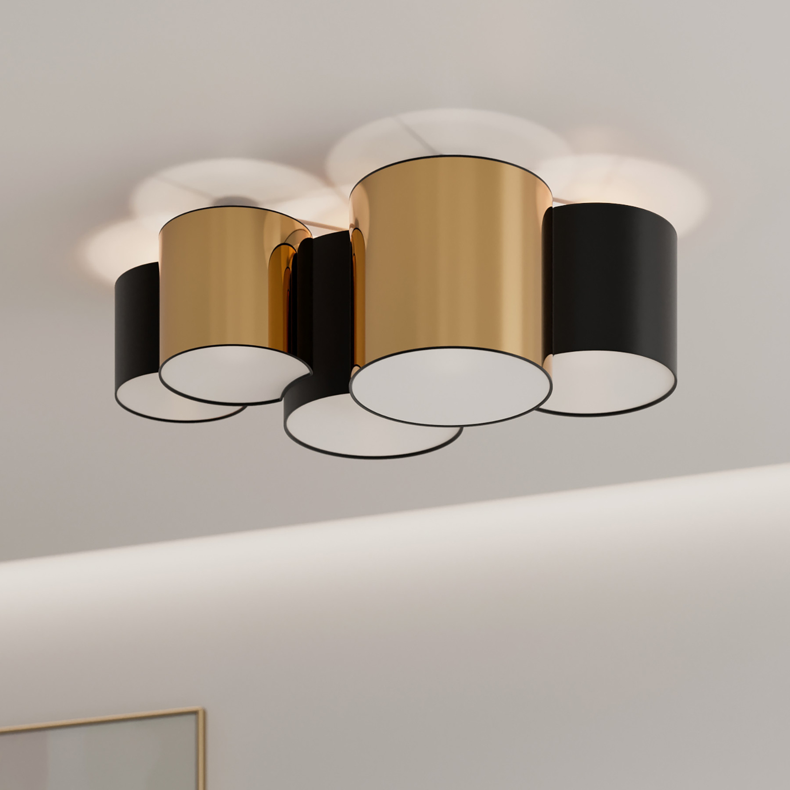 Plafondlamp Mona 5-lamps, zwart/goud