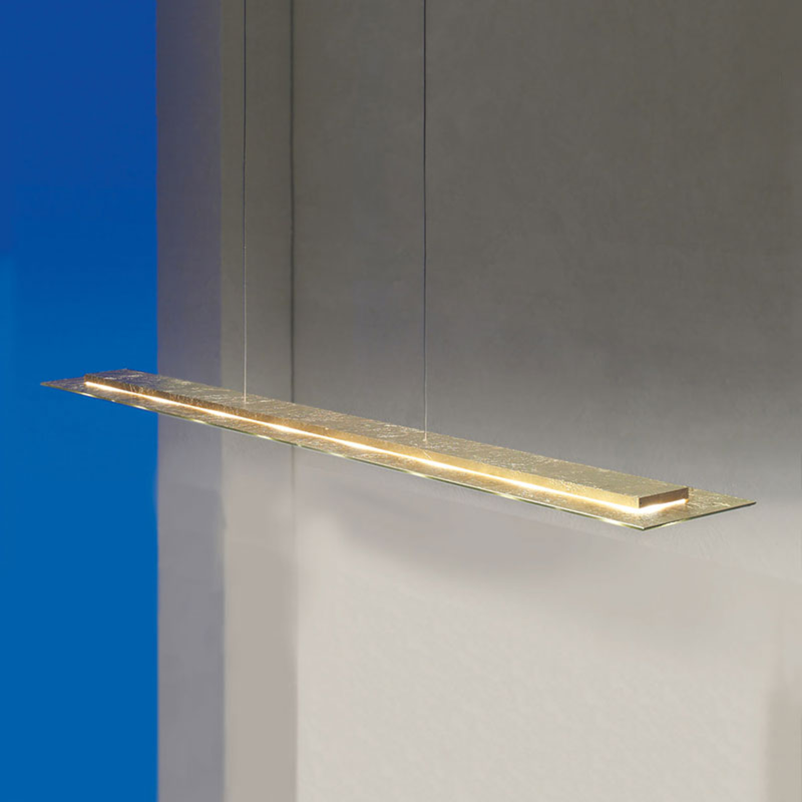 Escale Dimmable LED pendant lamp Skyline with gold leaf, for Living / Dining Room, metal, gold leaf, 6.7 W, energy efficiency: A, L: 130 cm, W: 13 cm