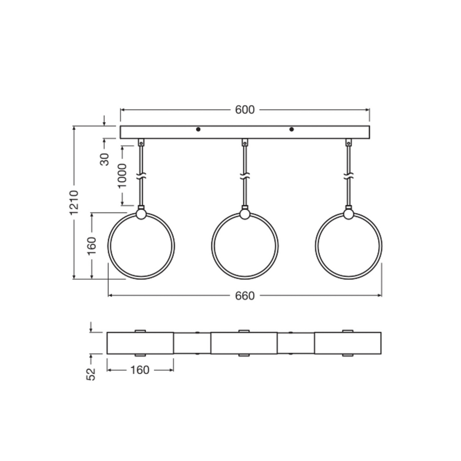 OSRAM LED-Hängelampe Decor Circle, 3-fl. lang, CCT, schwarz
