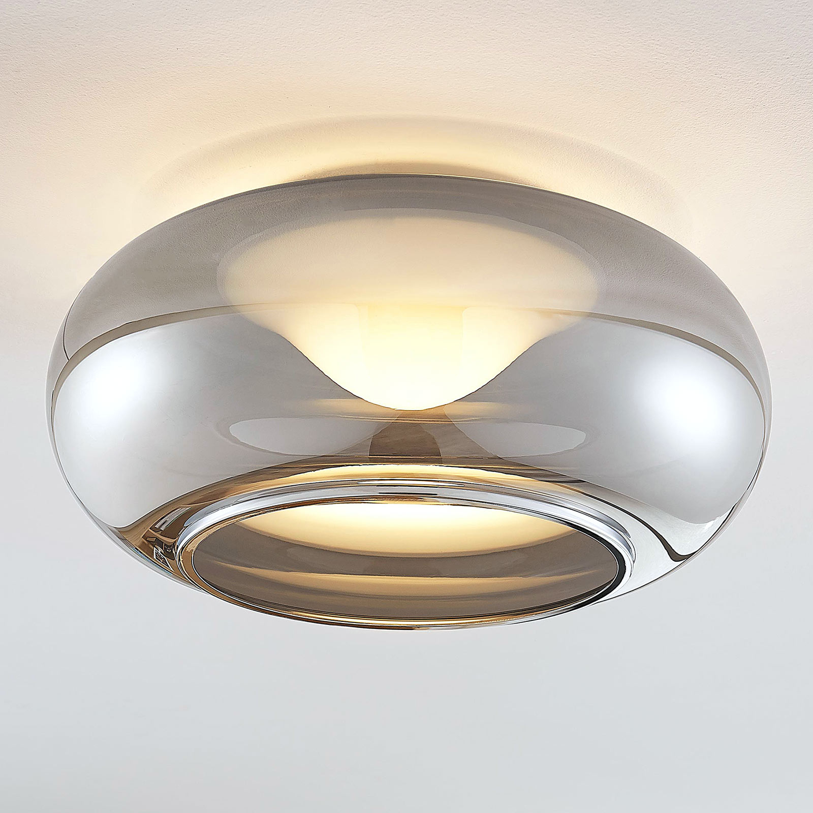 Lucande Glass LED ceiling lamp Mijo in smoky grey, for Bedroom, glass, metal, 12 W, energy efficiency: A+, H: 19.5 cm
