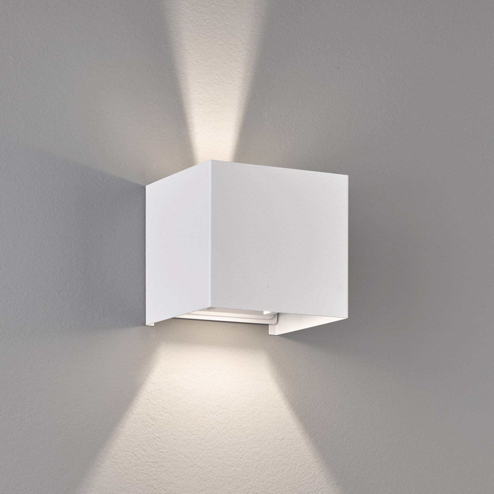 Aplique LED de exterior Wall, cúbico, blanco