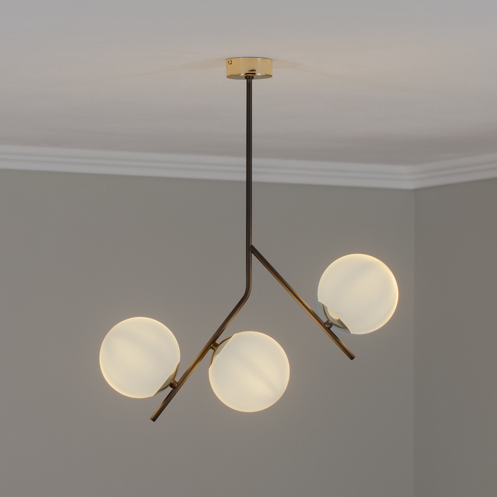 Euluna plafonieră Canzo 3 becuri sticlă Ø 52 cm - Camera de zi / sufragerie - Modern - negru alb auriu - Metal