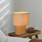 Tischlampe Santorini, holz hell/beige, 38 cm, Leinen/Keramik